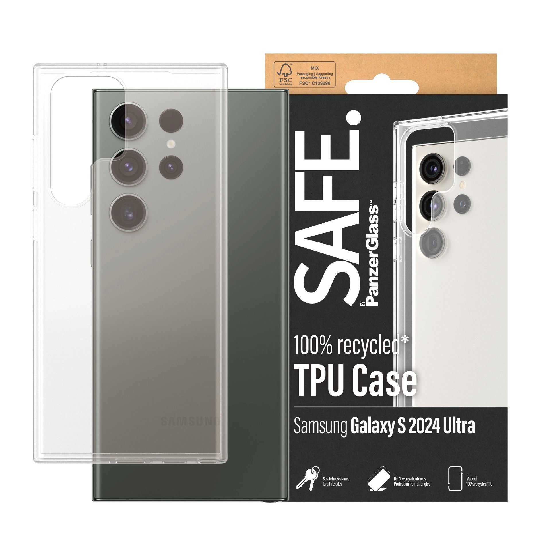 SAFE by PanzerGlass Handyhülle TPU Case für Samsung Galaxy S24 Ultra, Backcover, Schutzhülle, stoßfest, kratzfest, widerstandsfähig