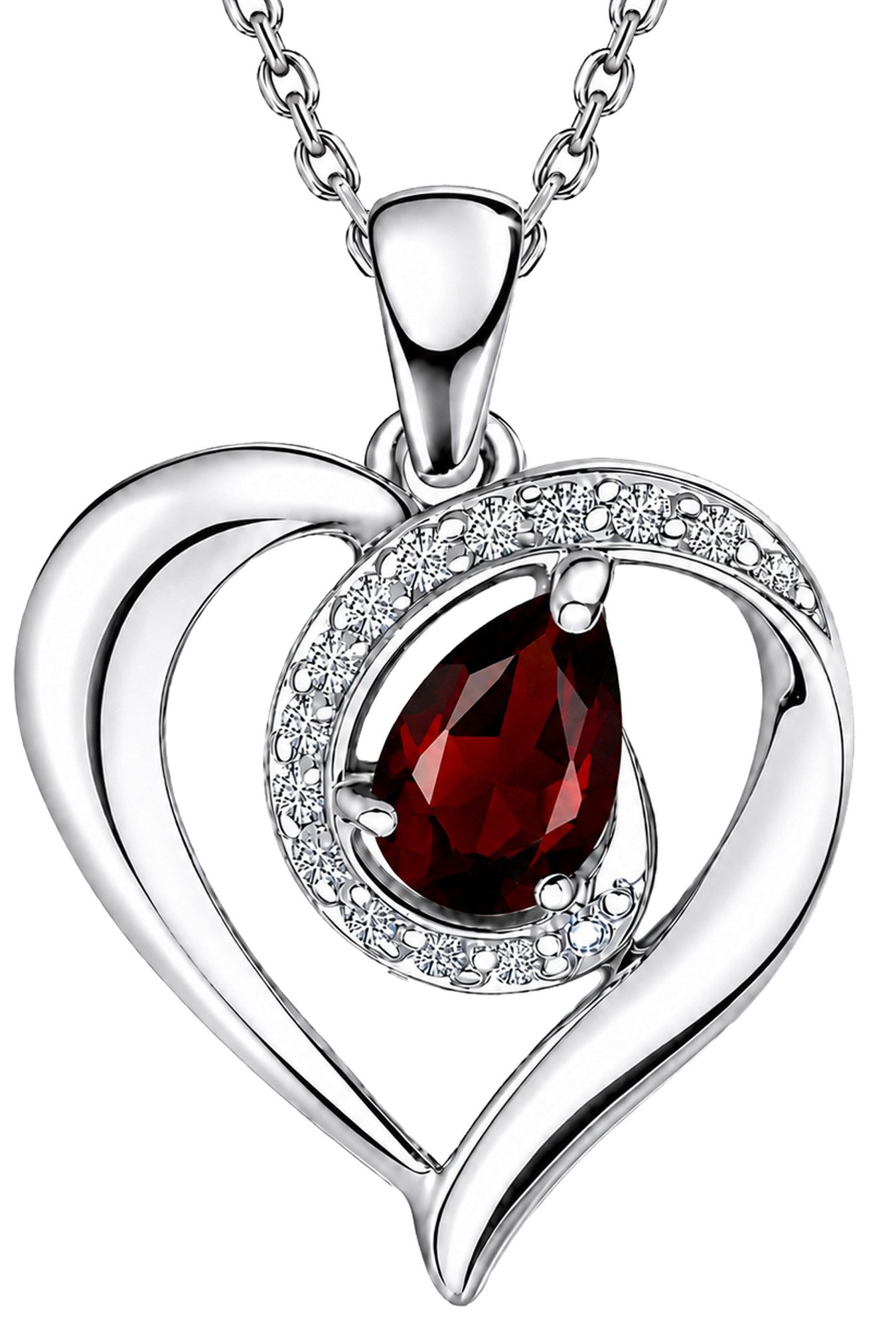Herzkette Tropfen Edelstein Schmuck Damen 925 Silber Halskette Geschenk Frau