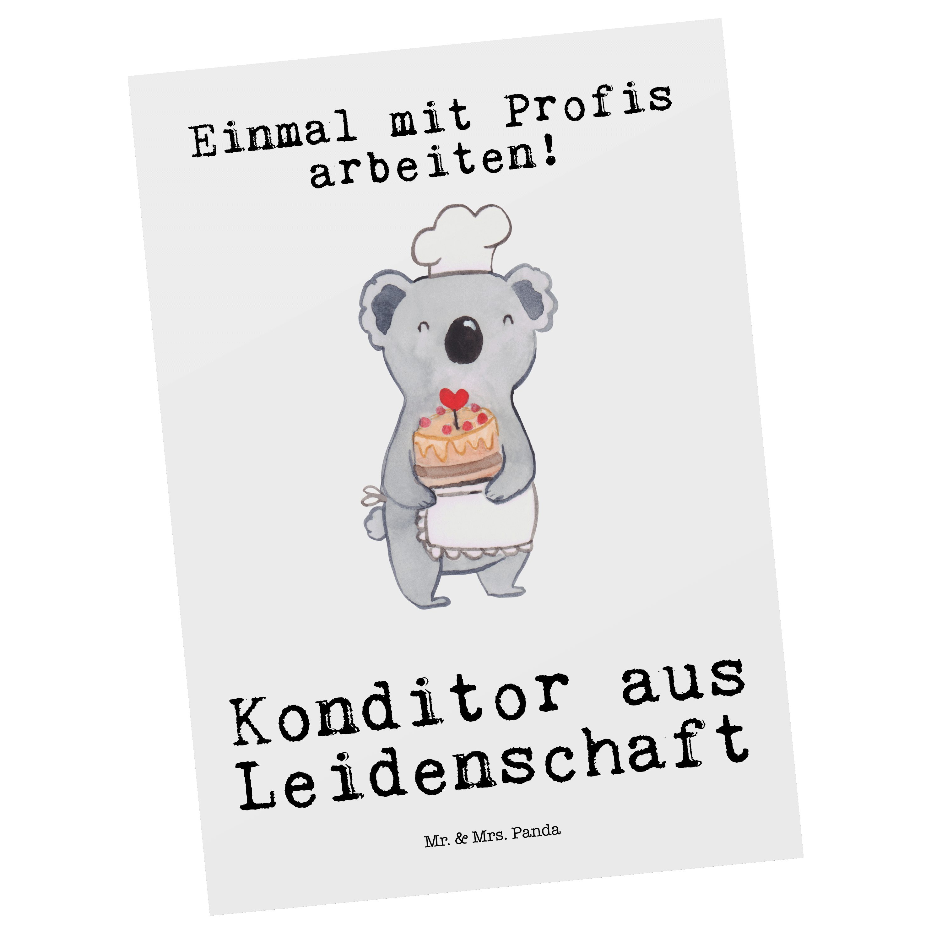 Bäcker, Postkarte - Mrs. - Panda Da & Geschenk, Kuchenbäcker, Leidenschaft Konditor Mr. Weiß aus