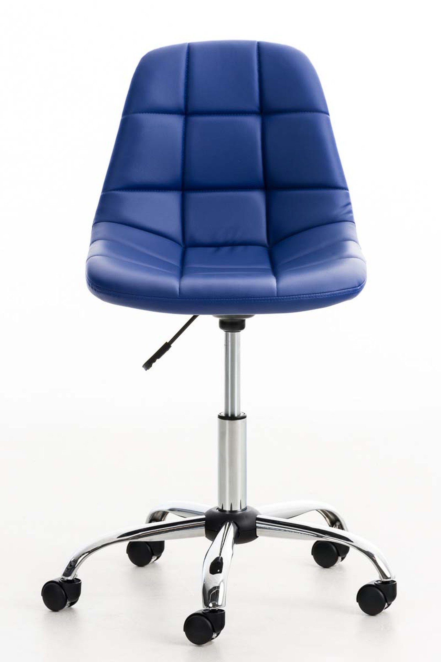 TPFLiving Bürostuhl Emily mit drehbar (Schreibtischstuhl, höhenverstellbar 360° Drehstuhl, Sitzfläche: chrom Metall Chefsessel, und - Gestell: blau bequemer Kunstleder - Rückenlehne Konferenzstuhl)