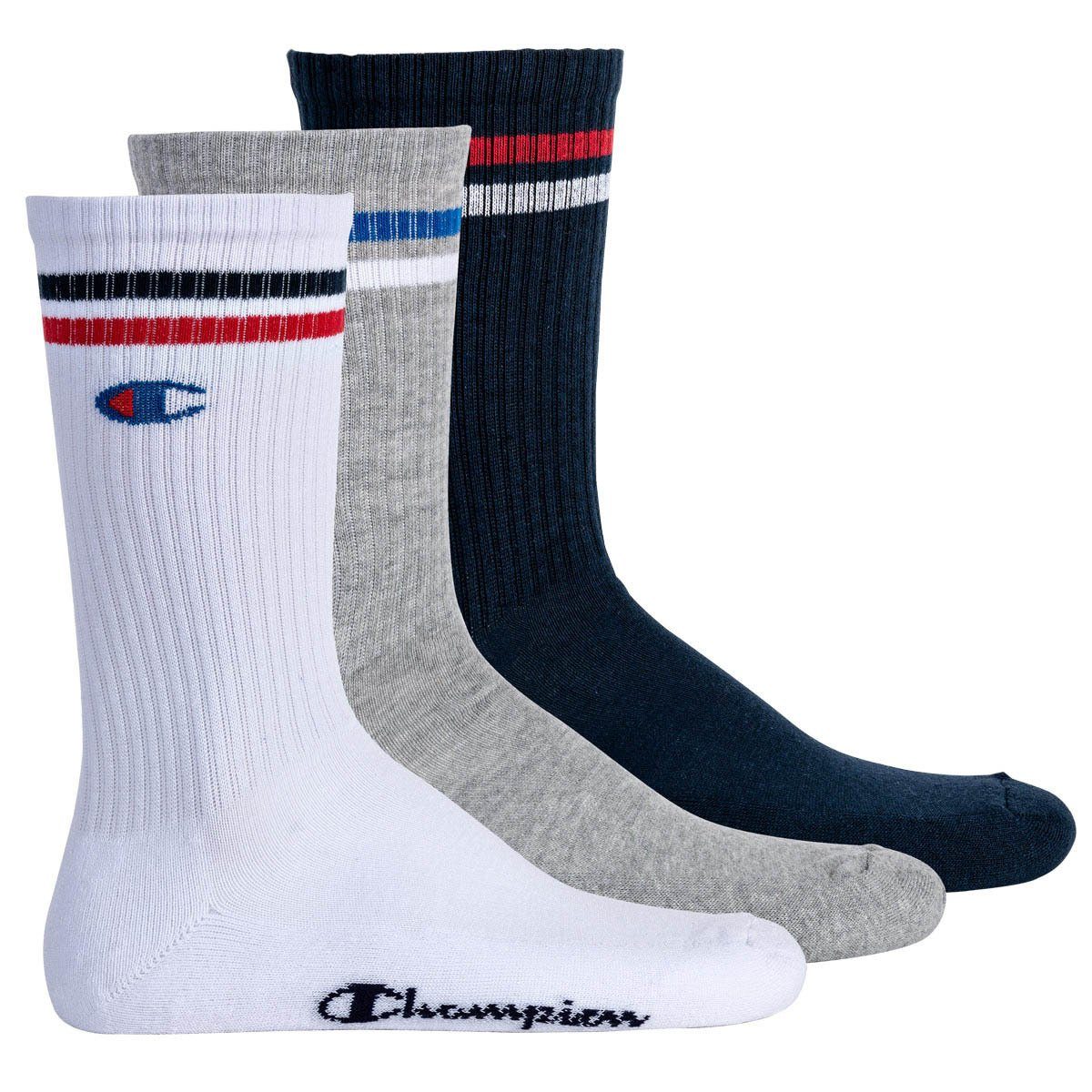 Paar Socken, Crew Unisex 3 Blau/Weiß/Grau Champion Logo - Socken, Kurzsocken