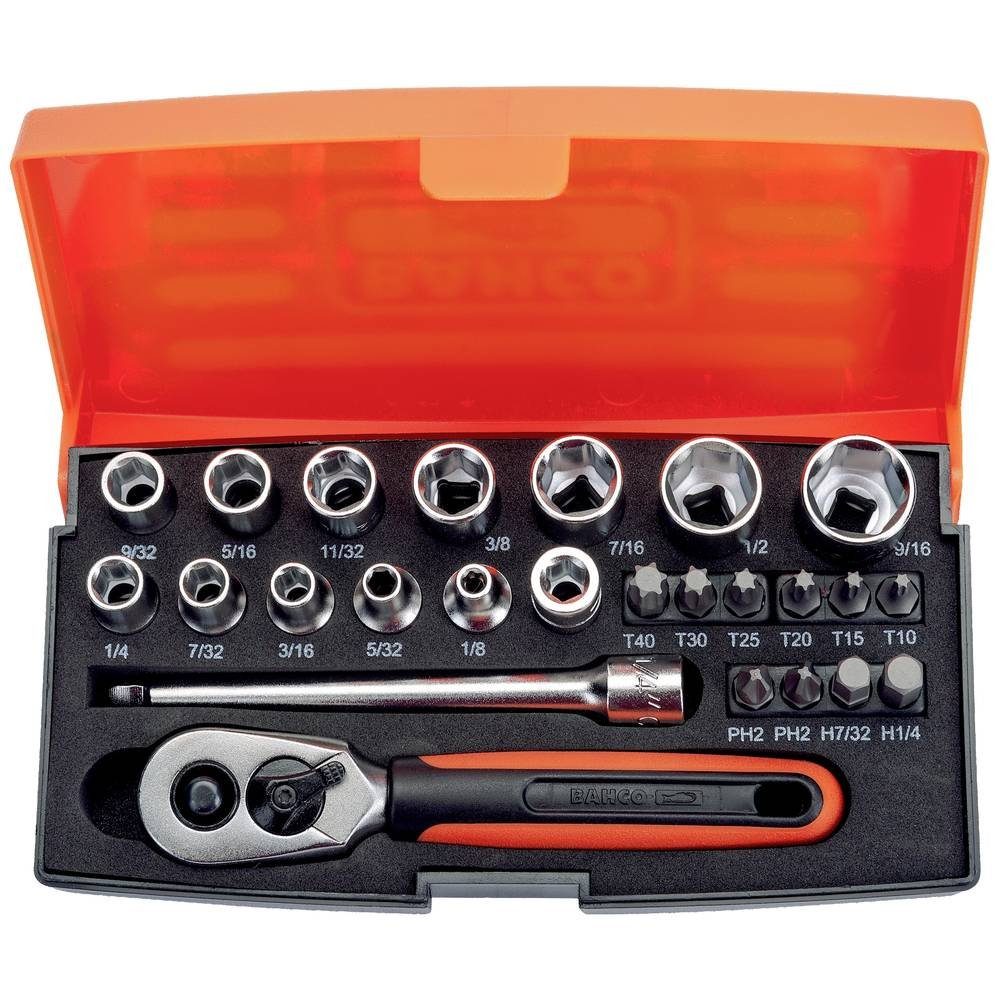 BAHCO Steckschlüssel Steckschlüssel-Satz 1/4″, 25-tlg, zöllisch SL25AF