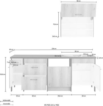 OPTIFIT Küchenzeile Tokio, ohne E-Geräte, Breite 224 cm, mit Stahlgestell, mit Vollauszügen