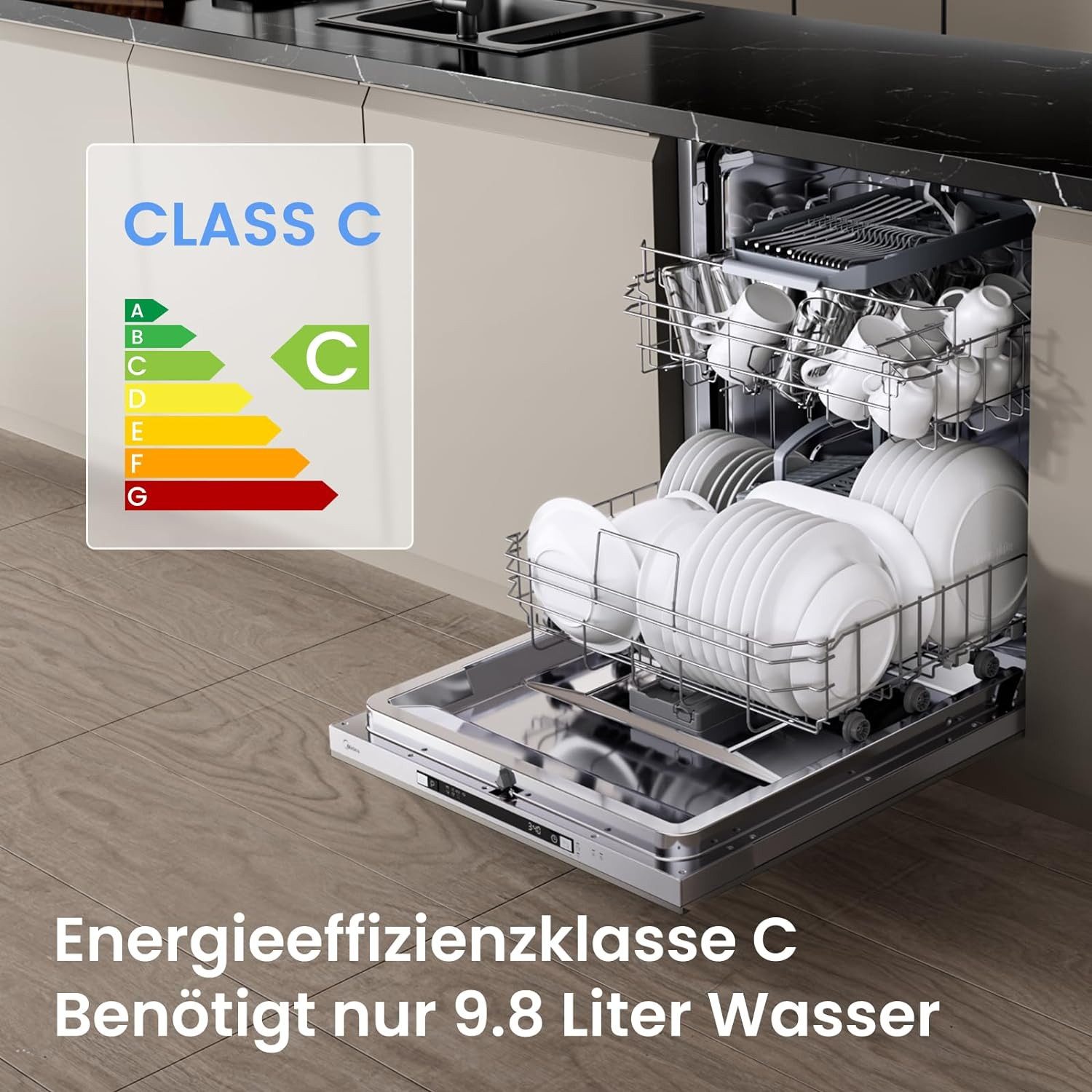 Midea vollintegrierbarer Geschirrspüler SV 5.14K14C, 14 Maßgedecke