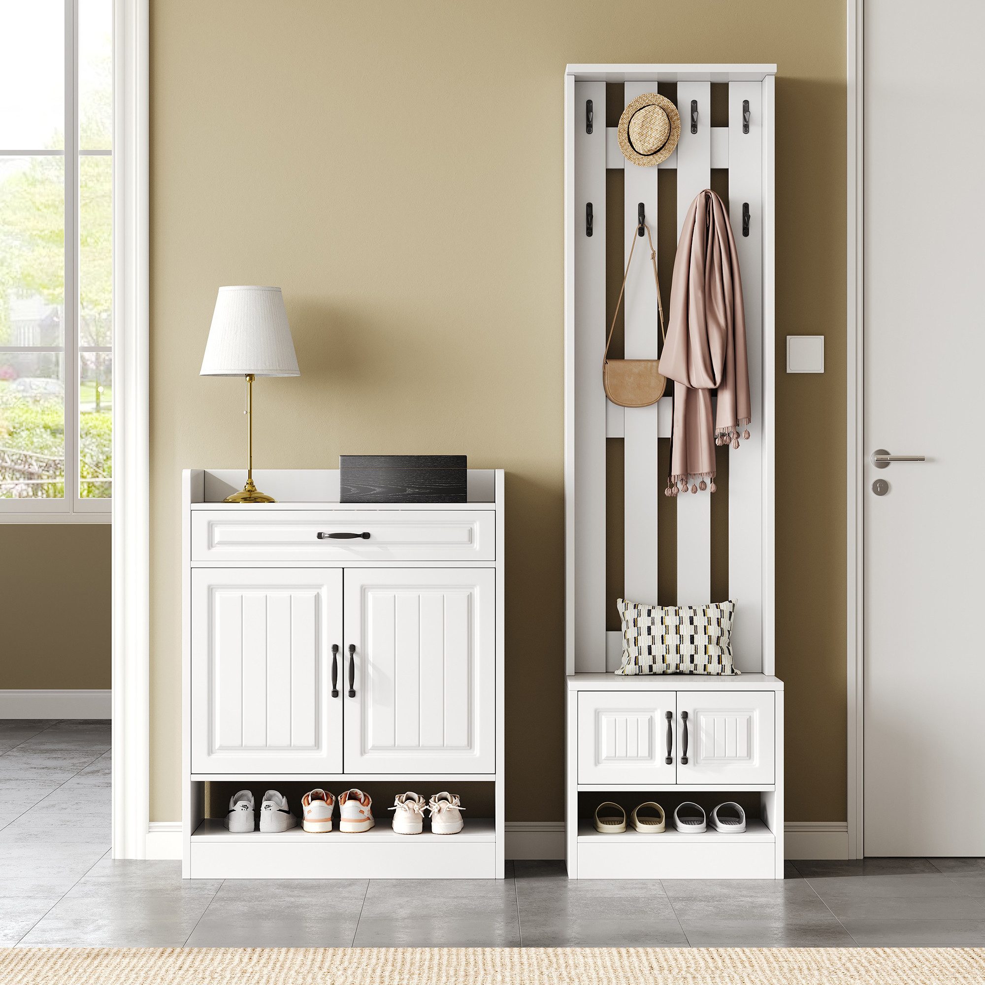 i@home Garderobenständer Garderobenset, Wandgarderobe, Garderoben Set mit Schuhbank und schuhrank, Weiß,125*36*190cm
