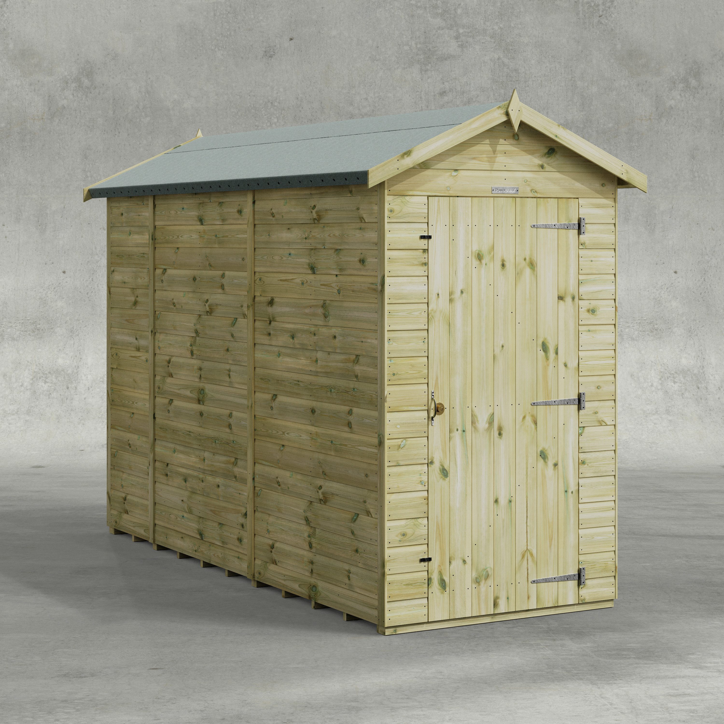 Powersheds Gartenhaus mit Premium Satteldach aus Nut- und Feder Vollholz ohne Fenster, BxT: 300x120 cm, (Polyester-verstärkte Dachpappe, gehärtetes Glas, hochwertiges Holz), Hochwertiges Holz