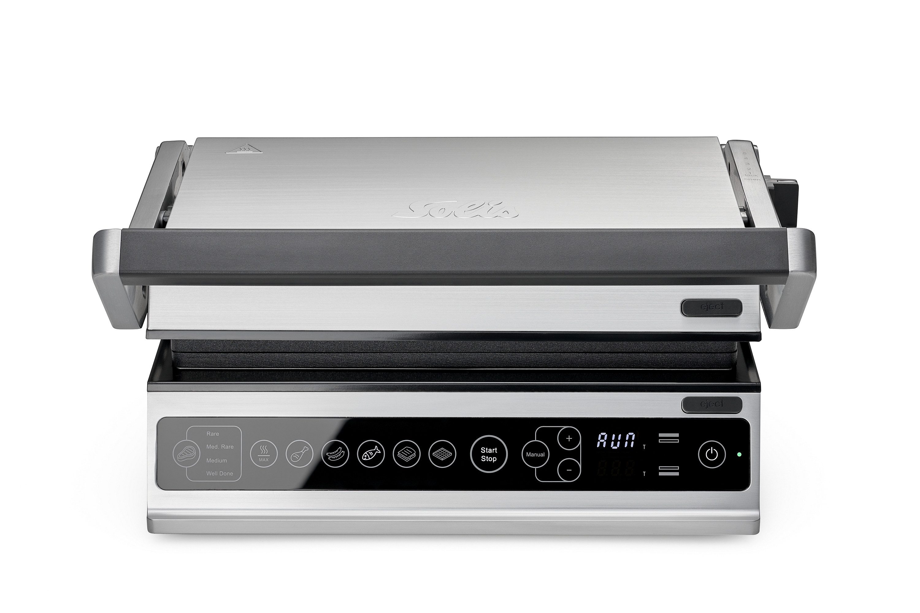 SOLIS OF SWITZERLAND Kontaktgrill Typ 7953, inkl. Rim- und Waffelplatte, 2000 W, Antihaftbeschichtung, höhenverstelbar, 28 x 25 cm Grillfläche