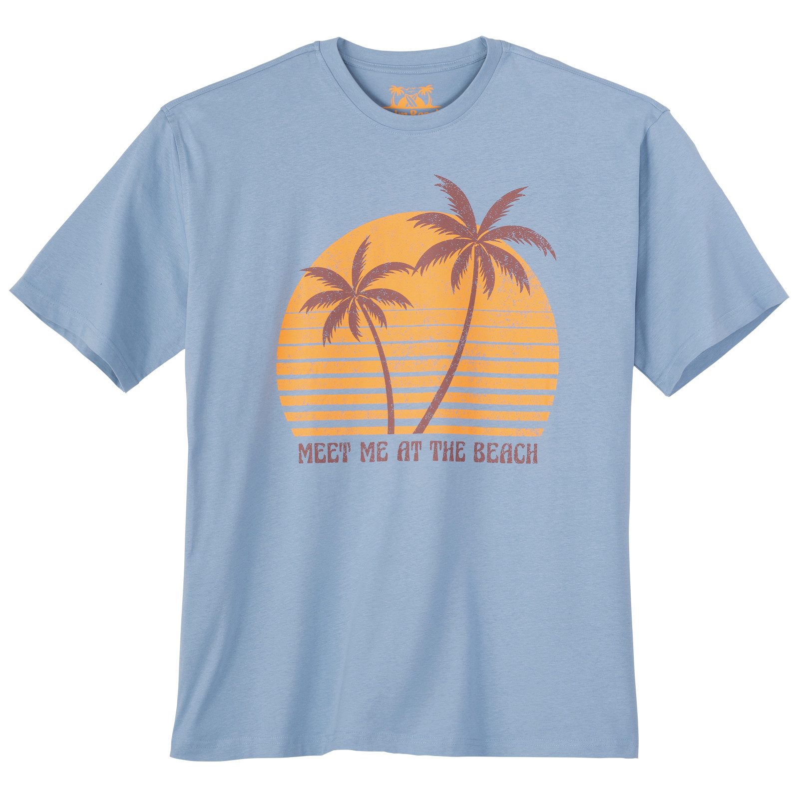 Print-Shirt Calm Beach Übergrößen T-Shirt hellblau Palmendruck