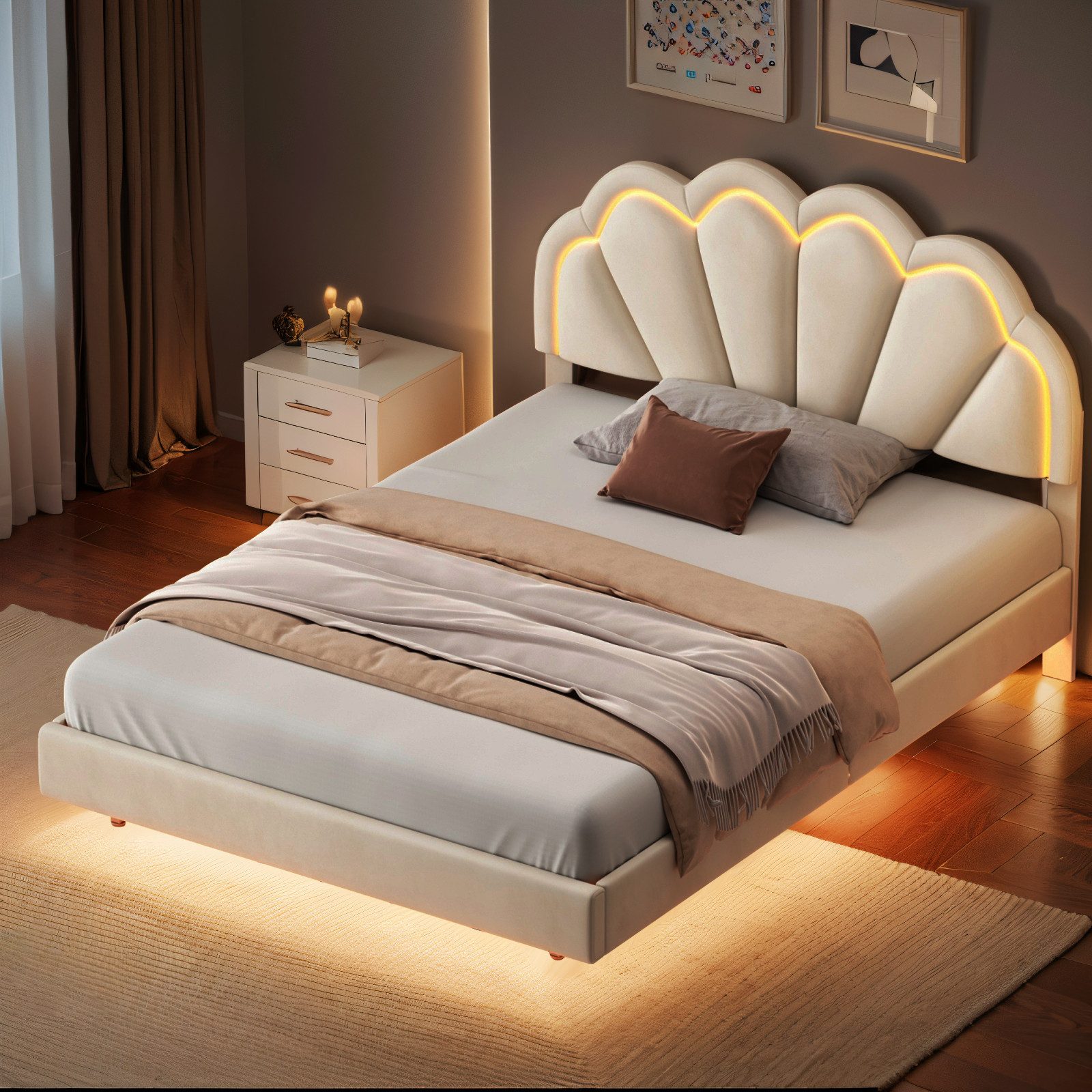 PXloue Polsterbett LED Doppelbett 140x200cm (Geeignet günstig online kaufen