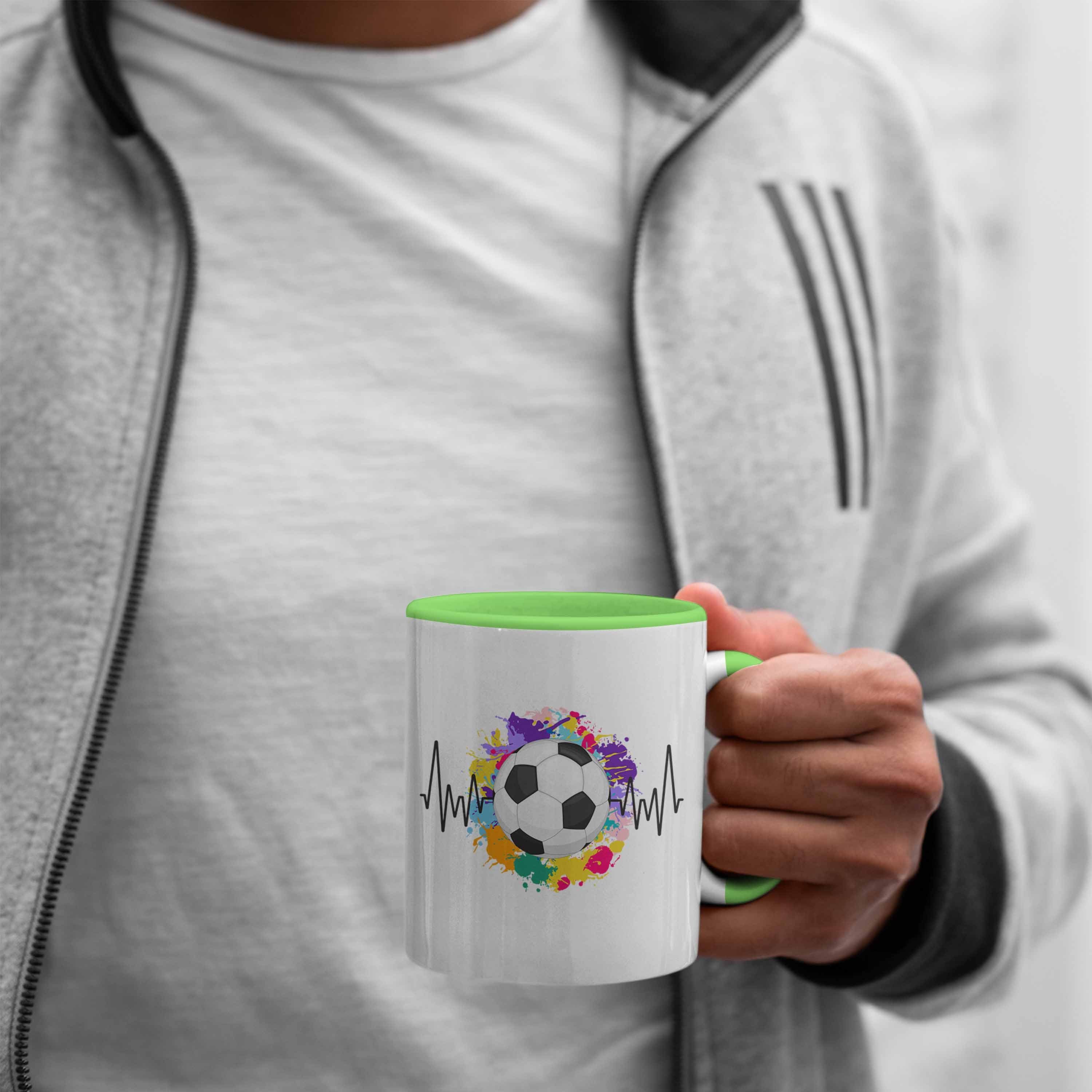 Trendation Tasse Trendation Fußball für Spieler Geschenk Tasse Herzschlag Fussball Grün Tr 