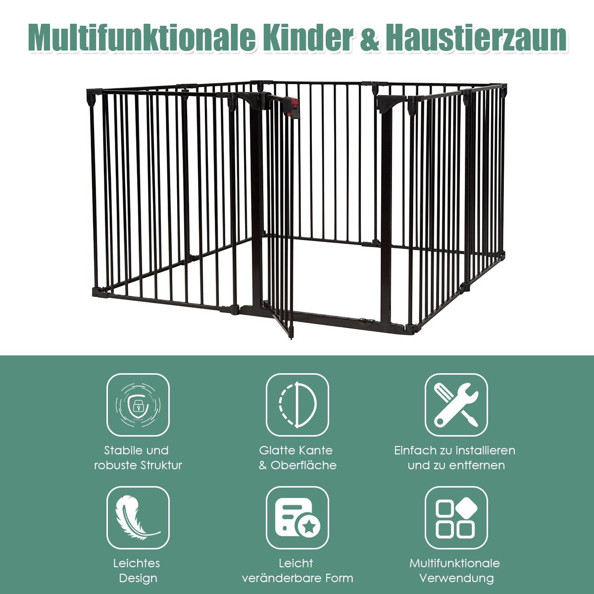COSTWAY Ofenschutzgitter, klappbar, inkl. 8 Elementen, mit Wandhalterung