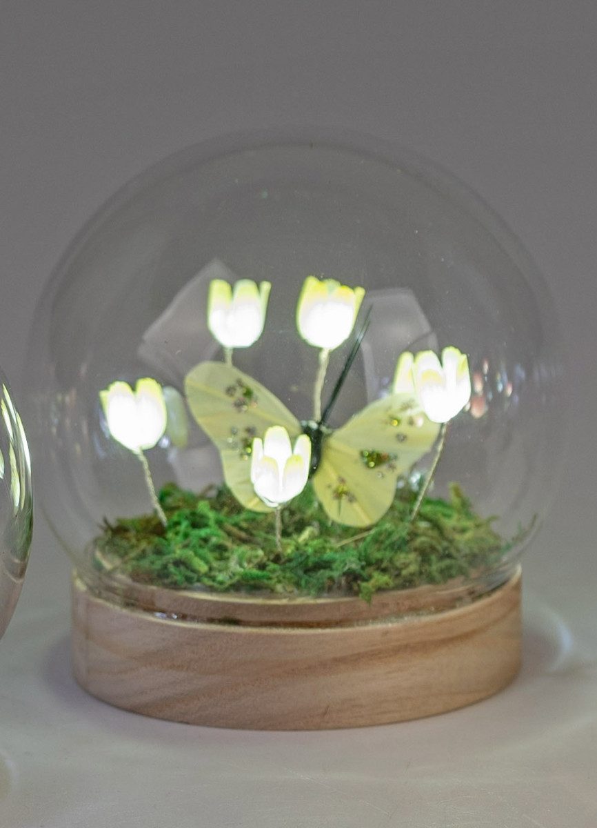 formano LED Dekolicht Kugel Blumen Schmetterling gelb 10cm 12cm, LED fest integriert