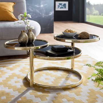 Wohnling Couchtisch WL5.767 (mit 3 Tischplatten Schwarz Gold 58 x 43 x 58 cm), Wohnzimmertisch Rund, Kaffeetisch Ausziehbar
