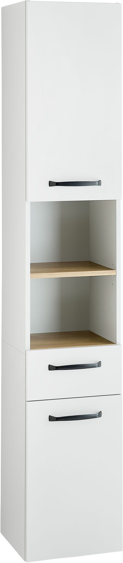 Saphir Hochschrank Quickset 500, Badschrank 32,4 cm breit 3 Einlegeböden, 1 offenes Fach, Badezimmer-Hochschrank