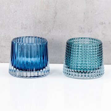 Levandeo® Teelichthalter, 2er Set Teelichthalter H7cm Glas Blau Kerzenhalter Tischdeko Kerzen