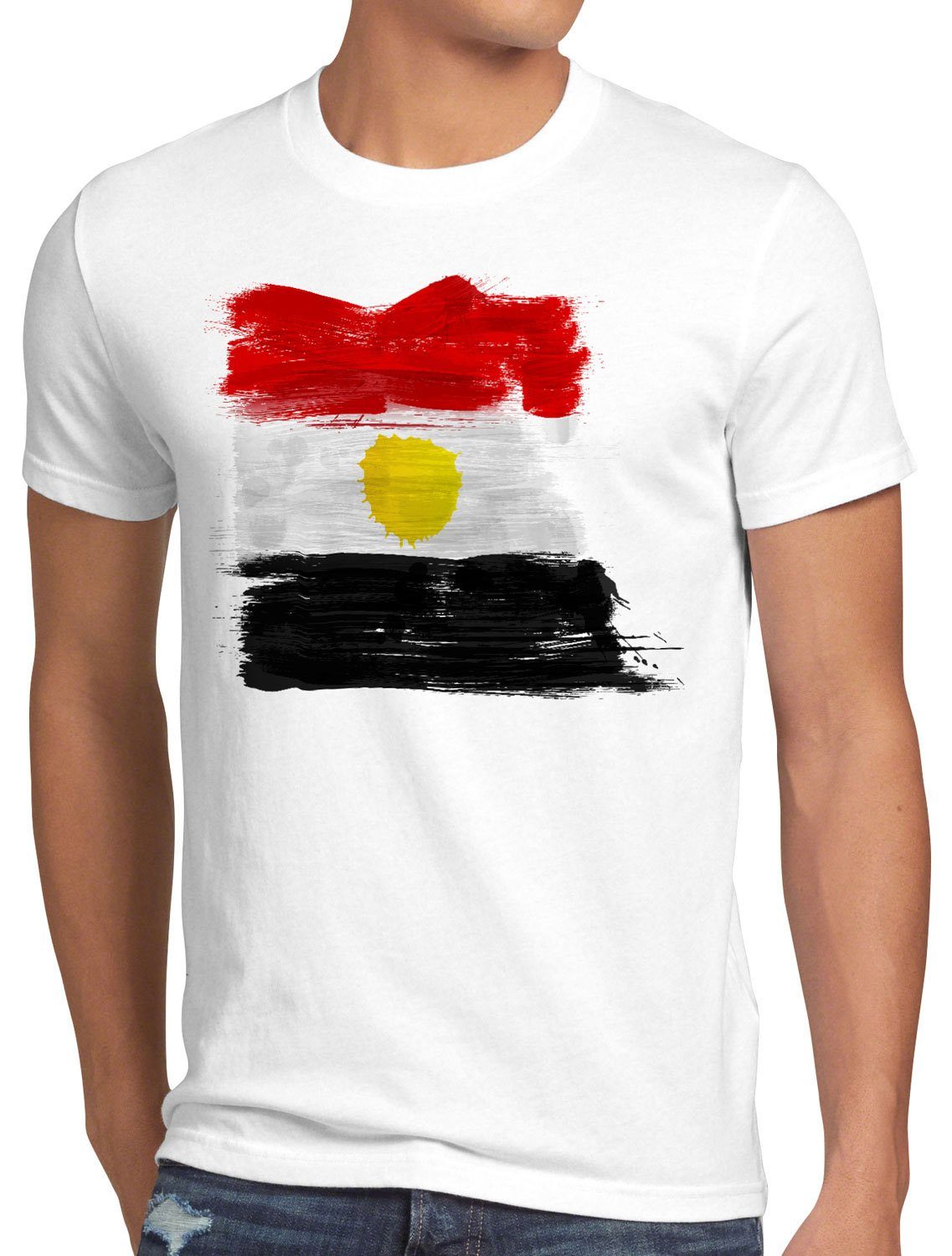Fußball Print-Shirt Fahne Ägypten Egypt style3 Flagge WM EM weiß T-Shirt Herren Sport