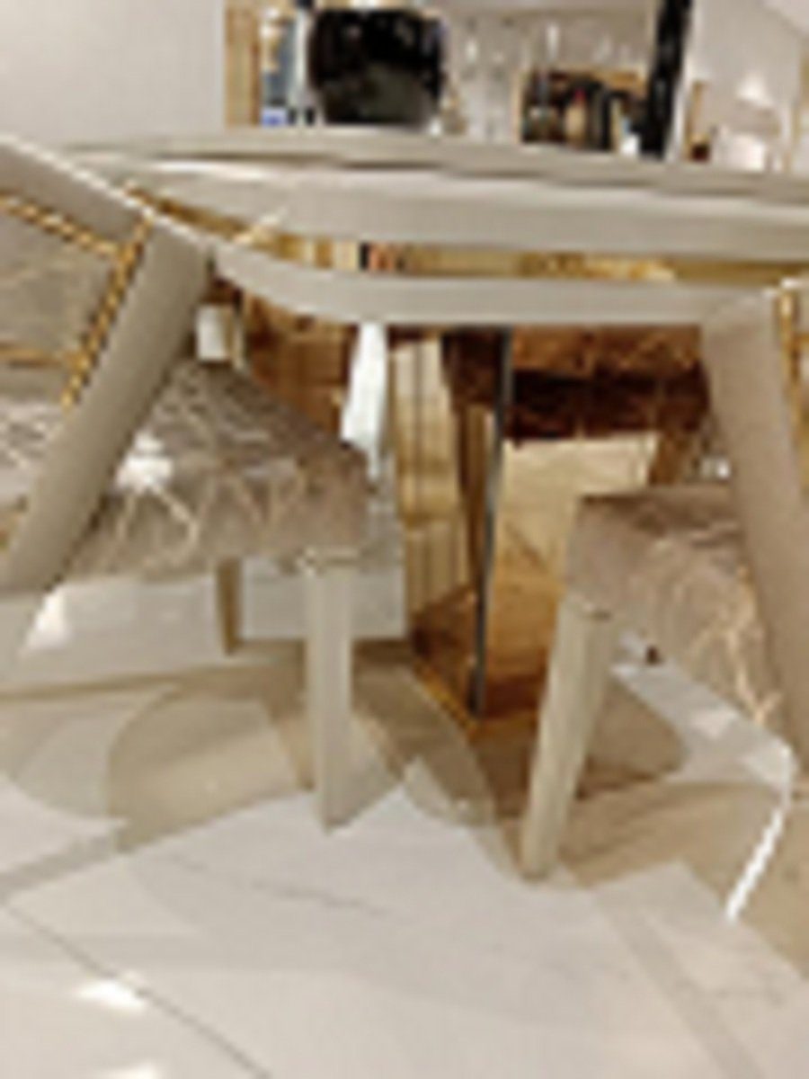 mit Stühle 6x (8-St., Made Esstisch Luxuriöser Maße JVmoebel Anrichte Design Exklusives Esszimmer-Set Spiegel), Anrichte mit Esstisch + Stühle Europe 6x + in Spiegel,