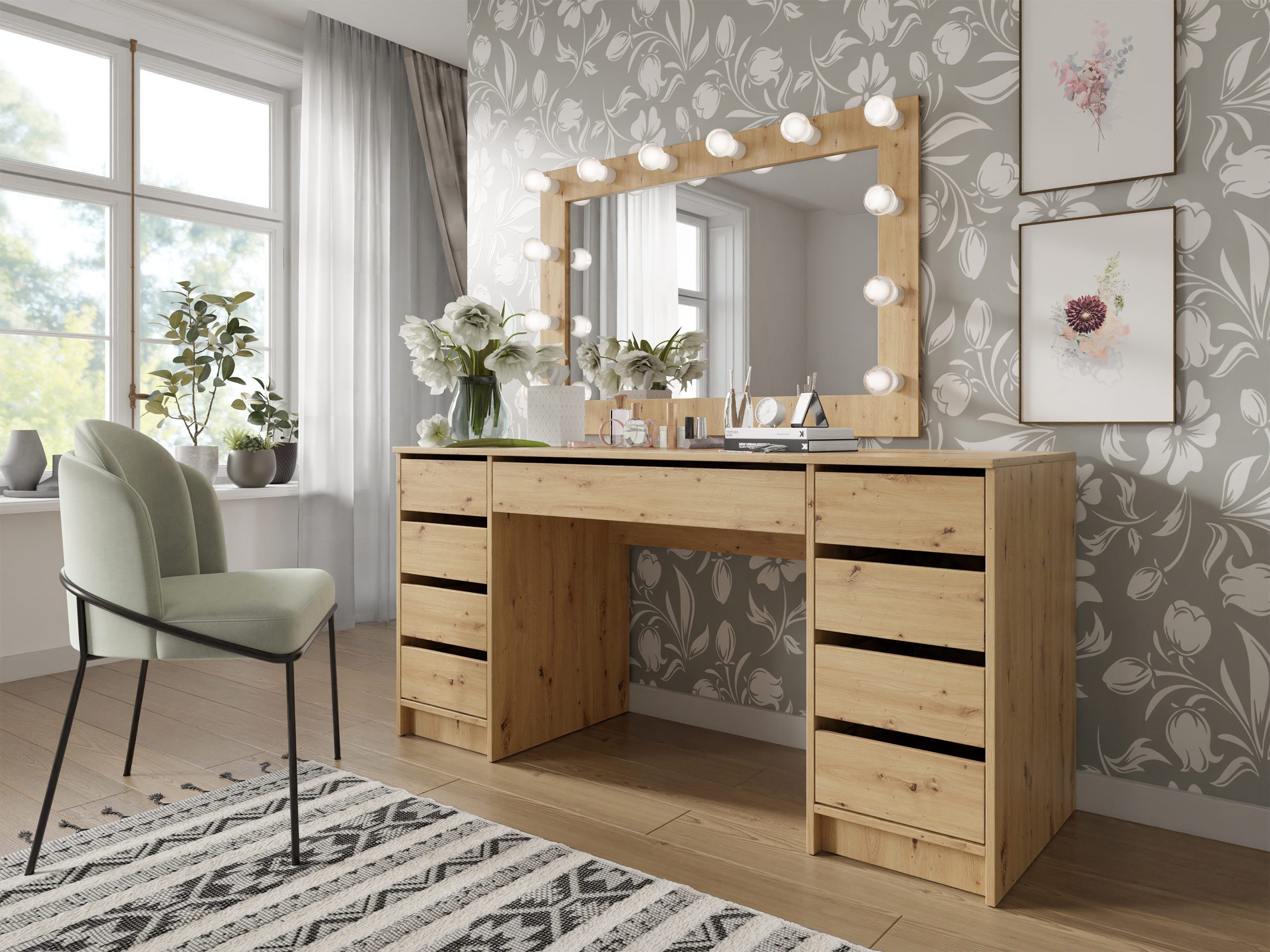 MIRJAN24 Schreibtisch Ada Bis (mit neun Schubladen), 154x55x76 cm, Schwarze günstig online kaufen