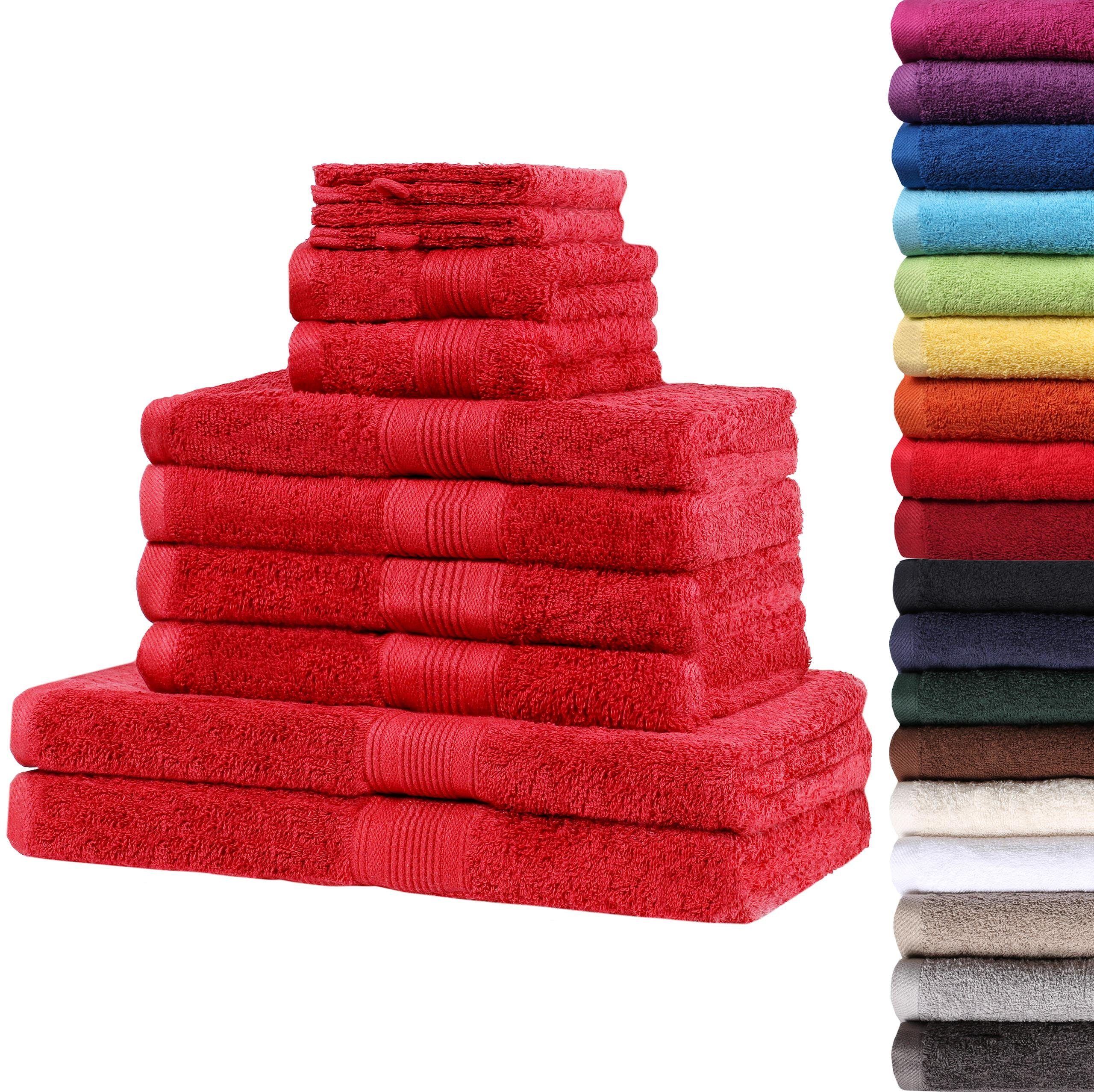 Handtücher, Handtuch NatureMark Handtuch-Set 2X 4X Waschhandschuhe (10-tlg), 10tlg. Duschtücher, 100% Gästetücher, 2X 2X Rot Set Baumwolle, 500gsm,