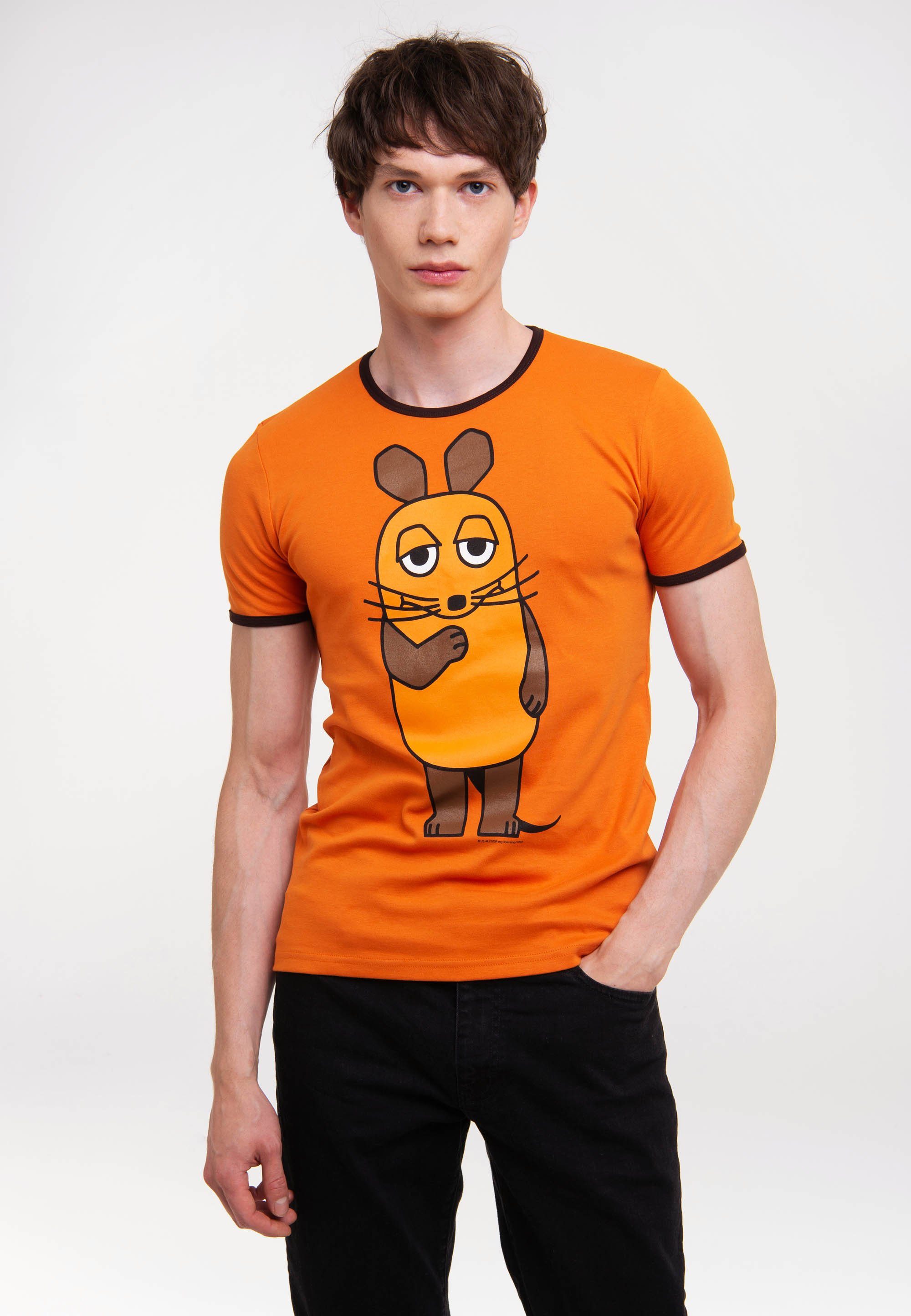LOGOSHIRT T-Shirt Die Sendung mit der Maus - Die Maus mit lizenziertem Print orange-dunkelbraun