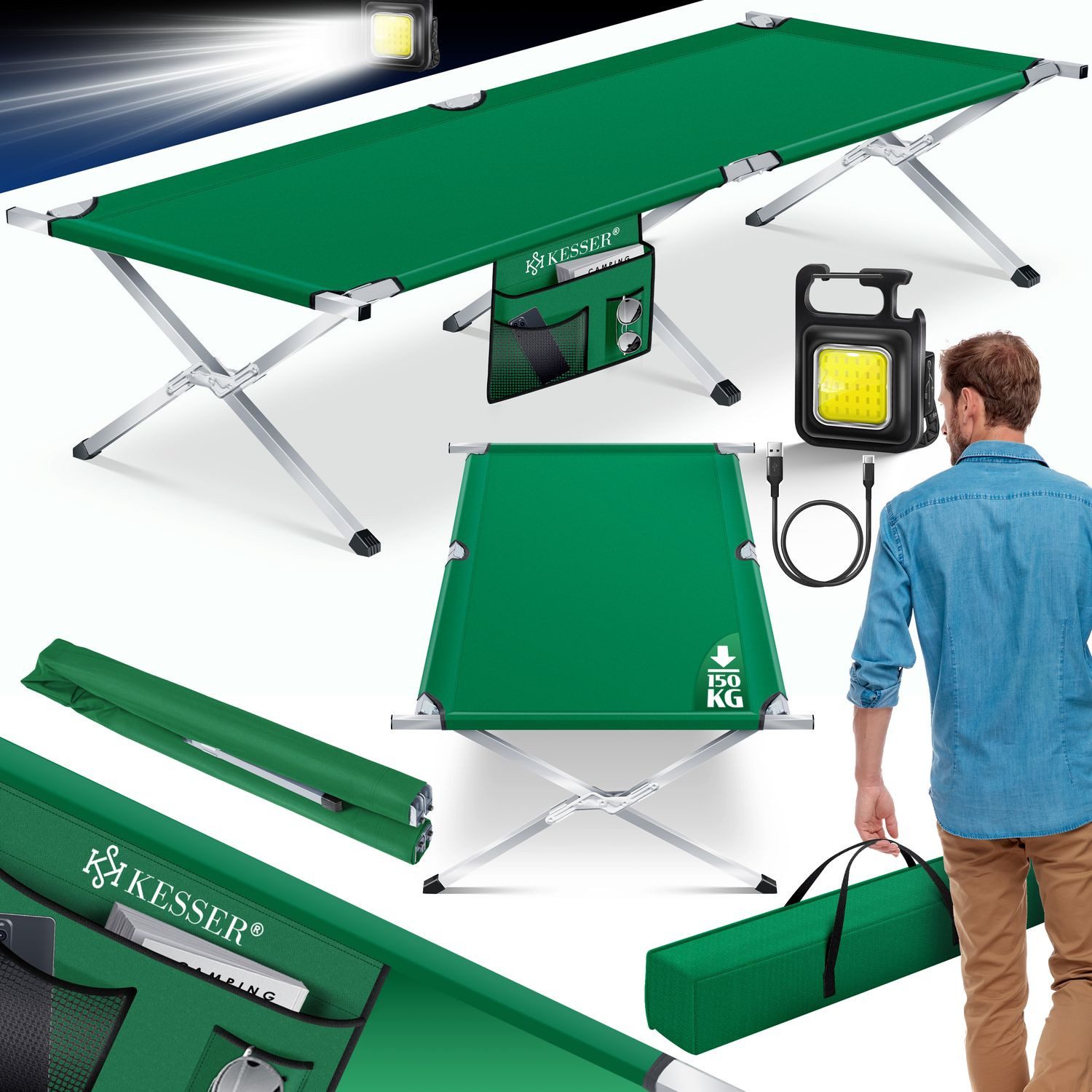 KESSER Bett, Campingbett Klappbett Inkl.Tragetasche und Seitentasche Stab