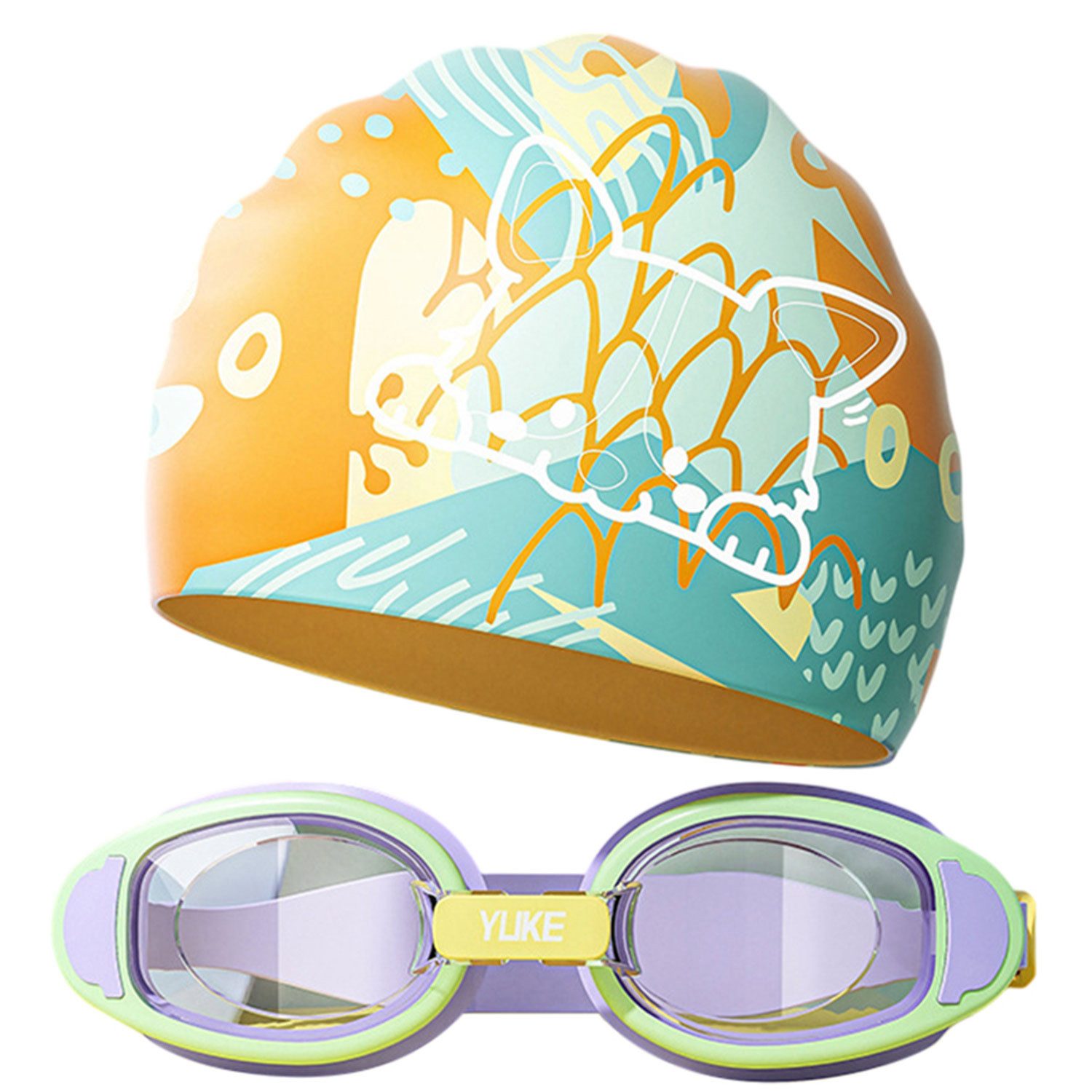 Refttenw Schwimm-Hijab Kinder Schwimmbrille mit Badekappe, UV-Schutz Anti-Beschlag, für Kinder von 3–12 Jahren, für Strand Sommer Pool-Aktivität