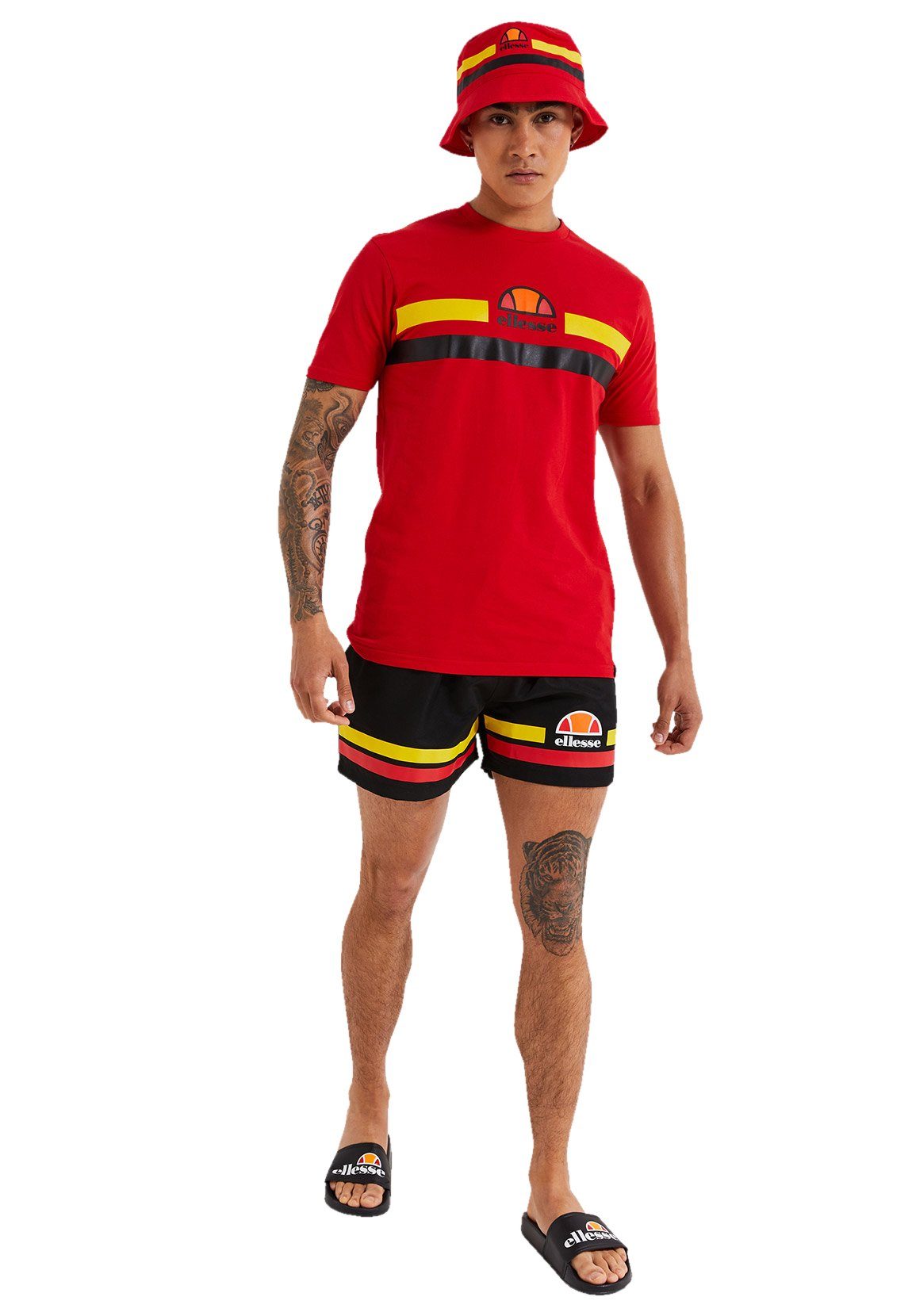 Ellesse Badeshorts Ellesse Badehose Herren TELLO SWIM SHORT Black Red Schwarz