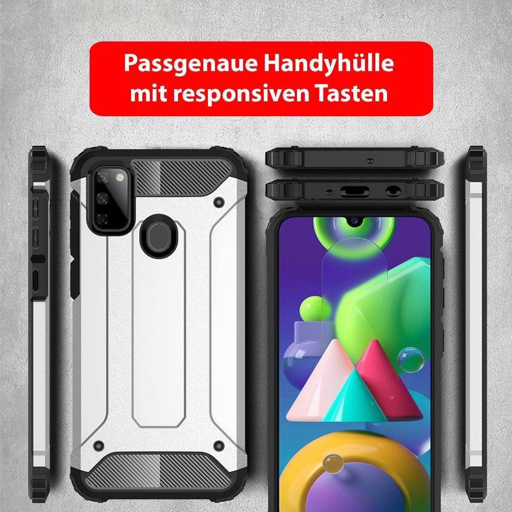 FITSU Handyhülle Outdoor Hülle für Samsung Galaxy M21 Silber 6,4 Zoll, Robuste Handyhülle Outdoor Case stabile Schutzhülle mit Eckenschutz