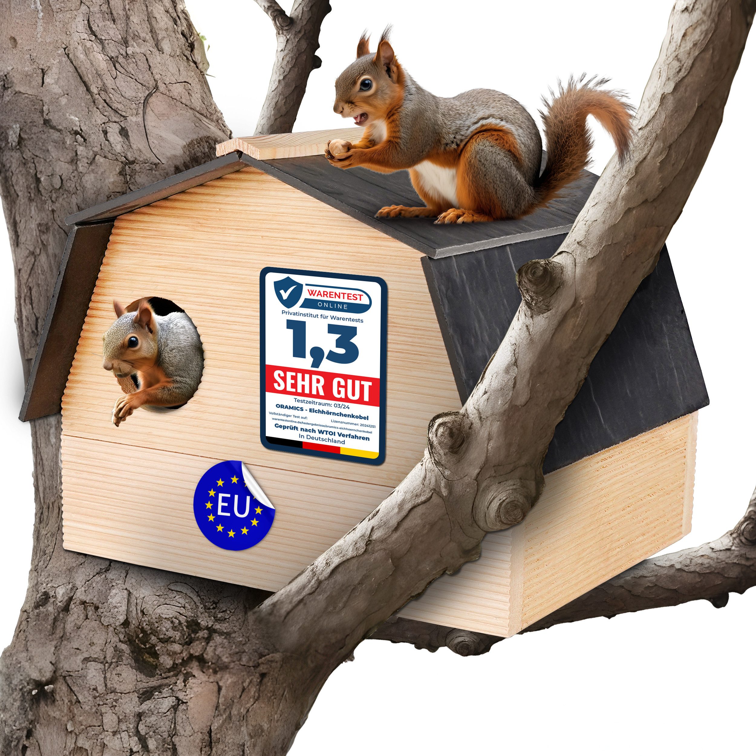 Oramics Eichhörnchenkobel Eichhörnchen Kobel Nest Nistkasten Futterhaus Haus Holz Schieferdach