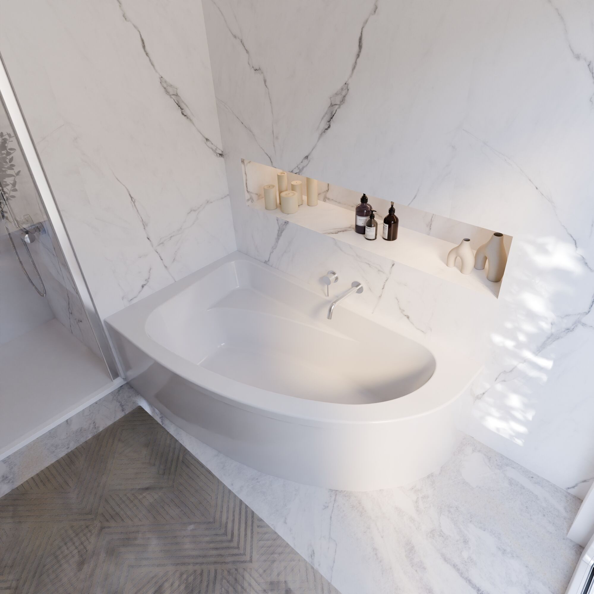 Schulte Badewanne Baia asymmetrisch 160x90 cm, Sanitäracryl Weiß Komplett-Set mit Fußgestell und Ablauf