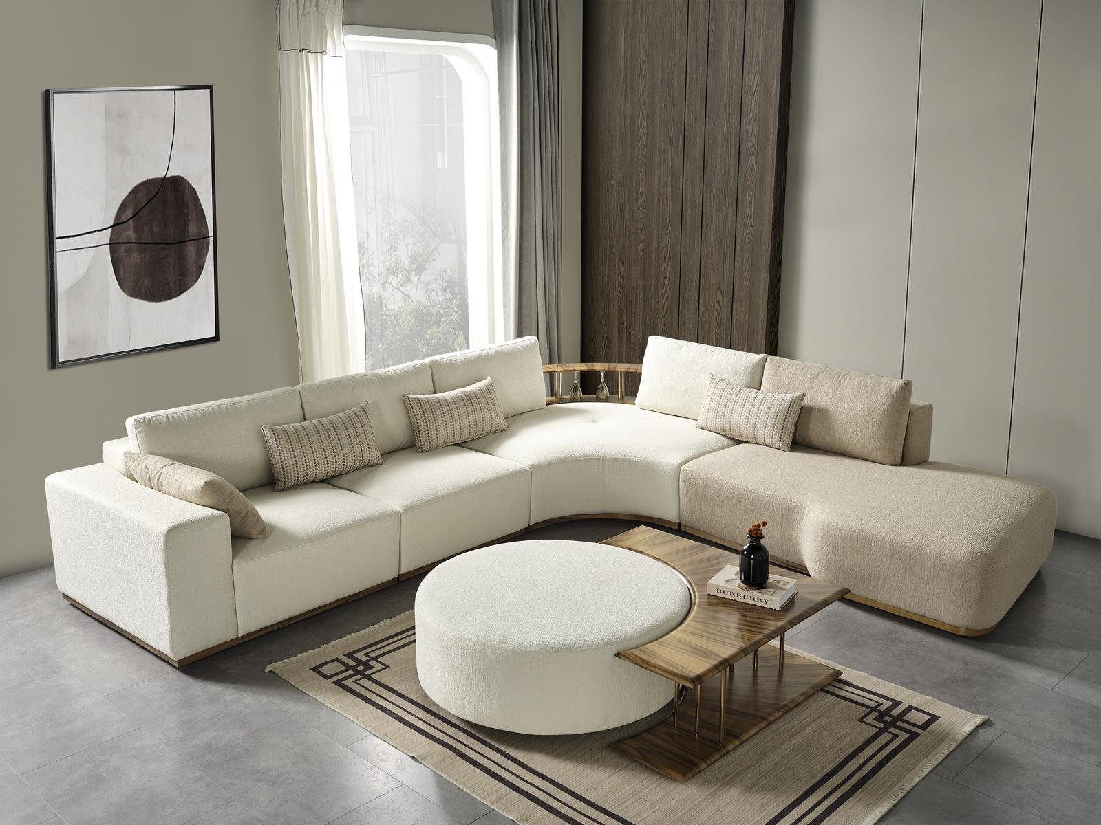JVmoebel Hocker Hocker Wohnzimmer neu mit Design Holz Textil weiß Modern Polster