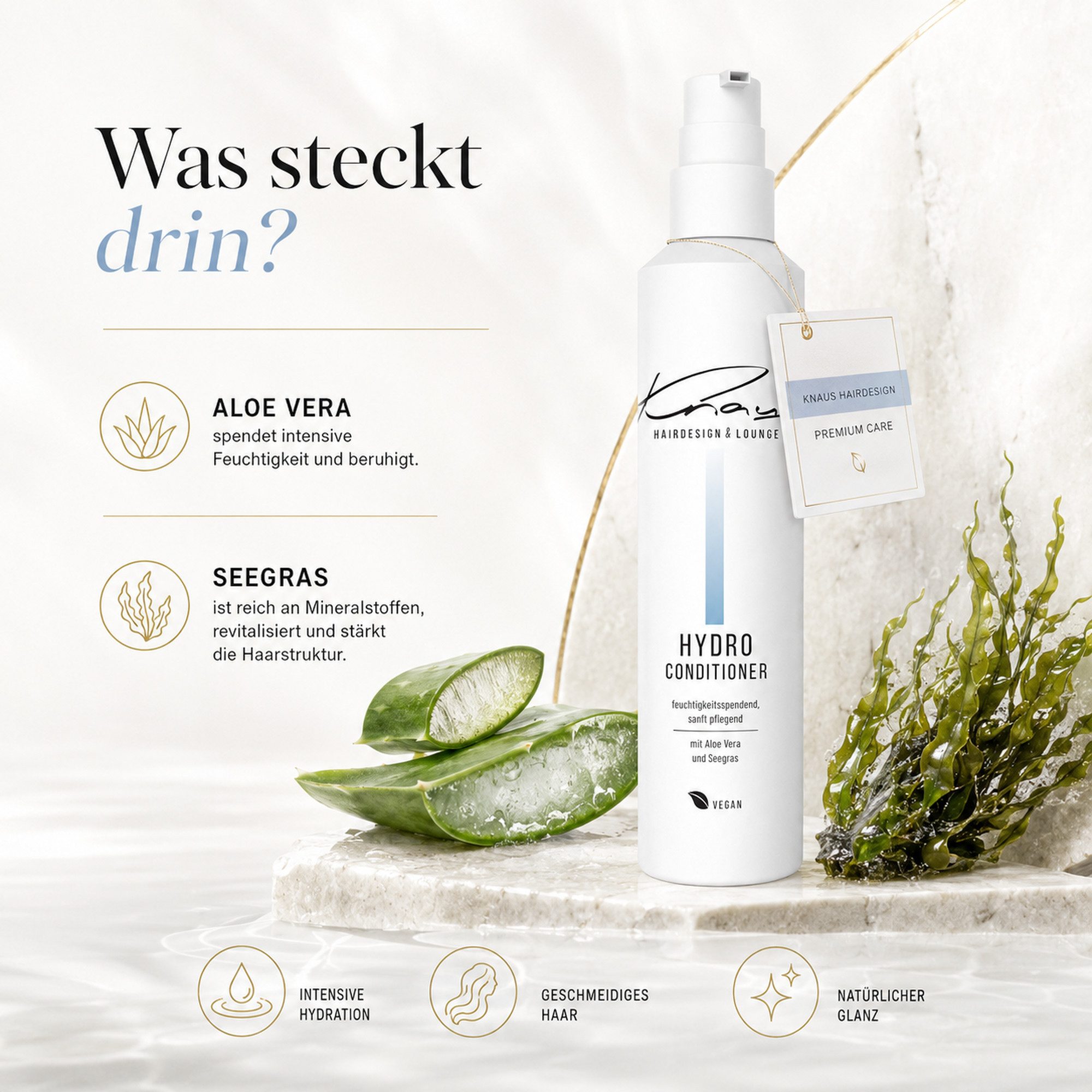Knaus Hairdesign Haarspülung B3 HYDRO Conditioner Pflege für trockenes, strapaziertes Haar, Maximale Feuchtigkeit mit Aloe Vera & Seegras