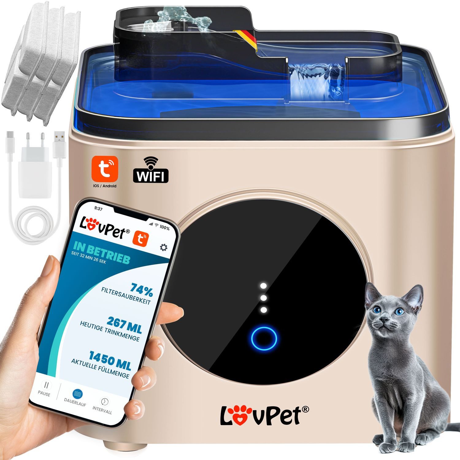 Lovpet Trinkbrunnen für Katzen & Haustiere Wasserspender über App Steuerung günstig online kaufen