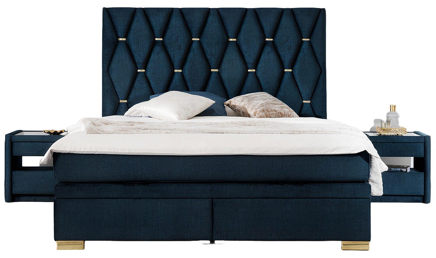 Xlmoebel Schlafzimmer-Set Elegante Schlafzimmer Garnitur in Blau mit Edelstahlbett, (3tlg.Schlafzimmer Set (Bett + 2x Nachttische), Hergestellt in Europa