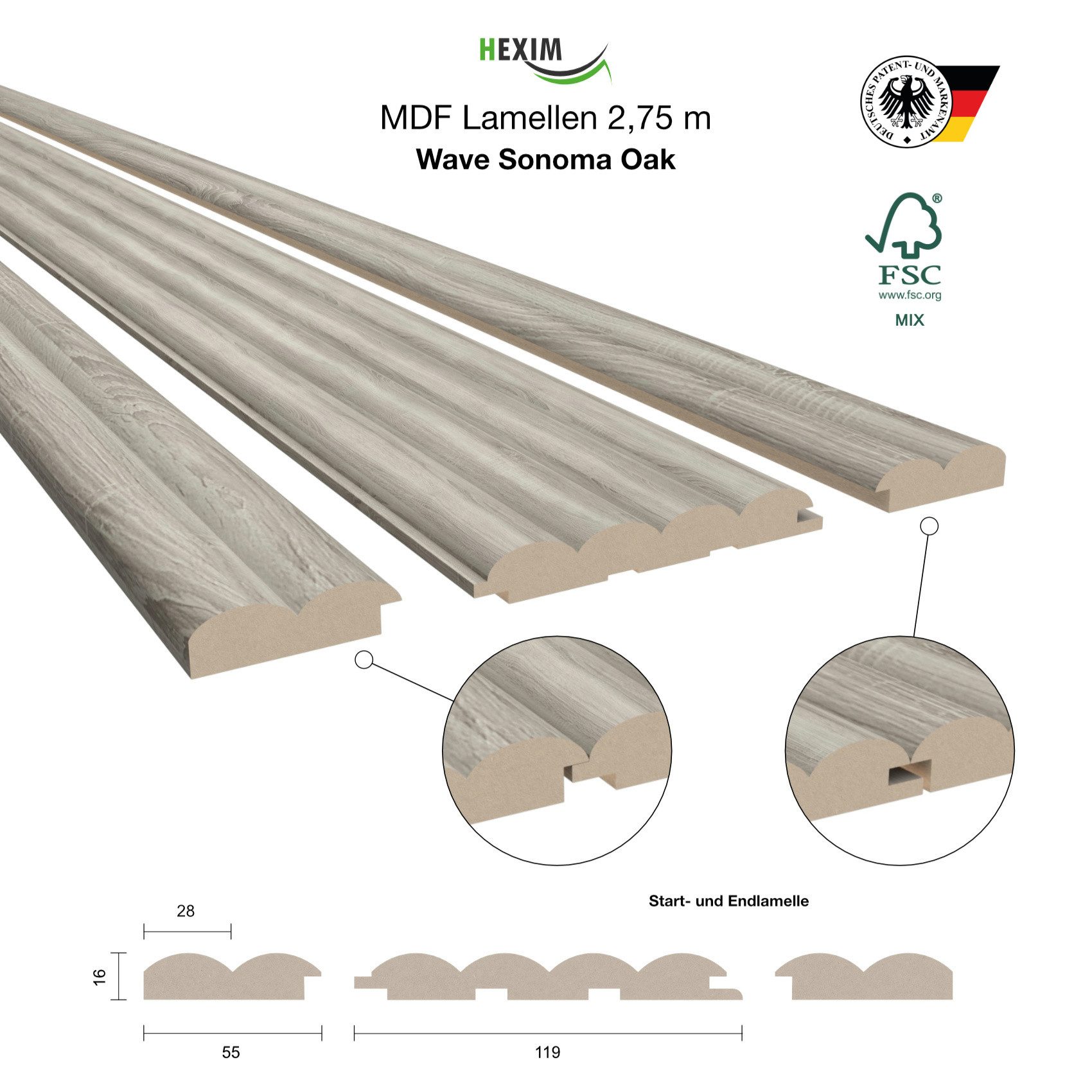 Hexim Wanddekoobjekt Wave Standard Sonoma Oak günstig online kaufen