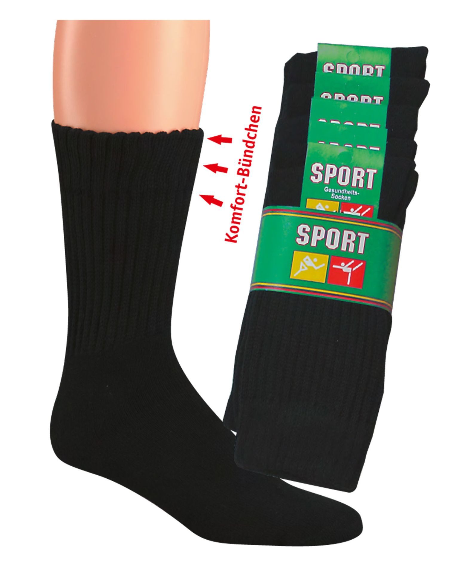Wowerat Sportsocken 5 Paar Sport Gesundheitssocken mit Komfortbund Tennissocken schwarz (5 Paar)