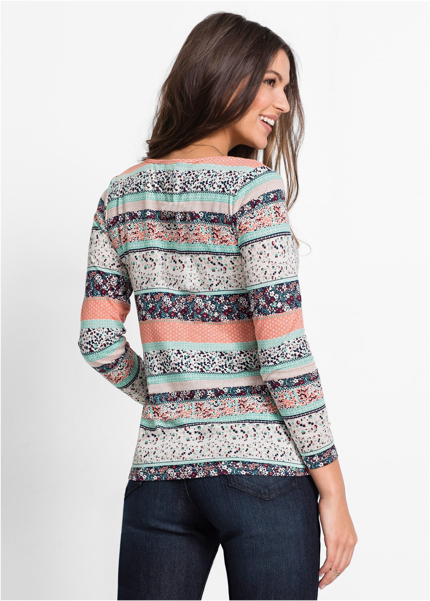 bonprix Tunikashirt Langarm, mit Bindeband am Ausschnitt