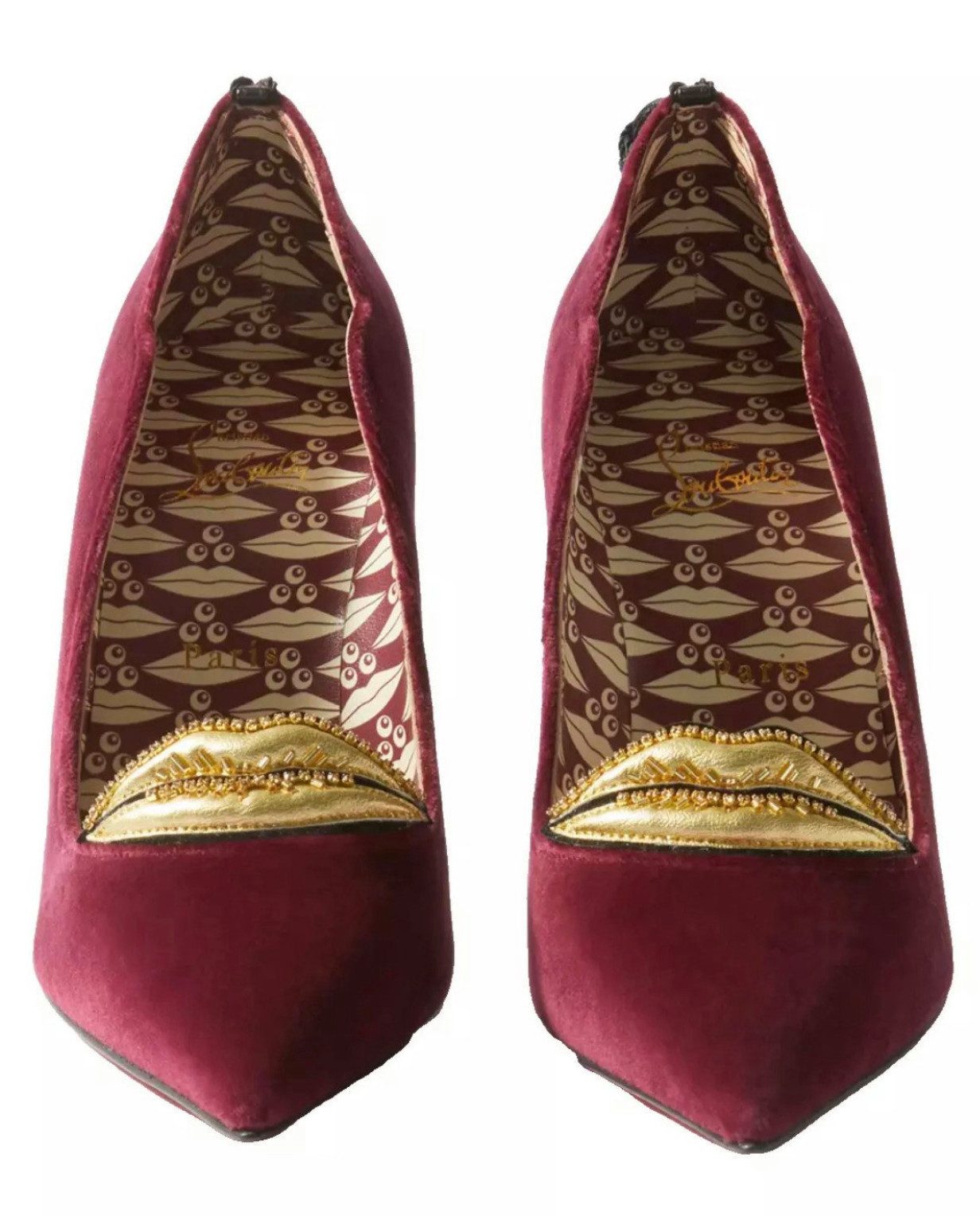 CHRISTIAN LOUBOUTIN Schuhe Pumps Hot Chick Kiss Tasselled Samt Gold High Heels High-Heel-Pumps Kristallen verzierte Lippen an der spitzen Zehenpartie