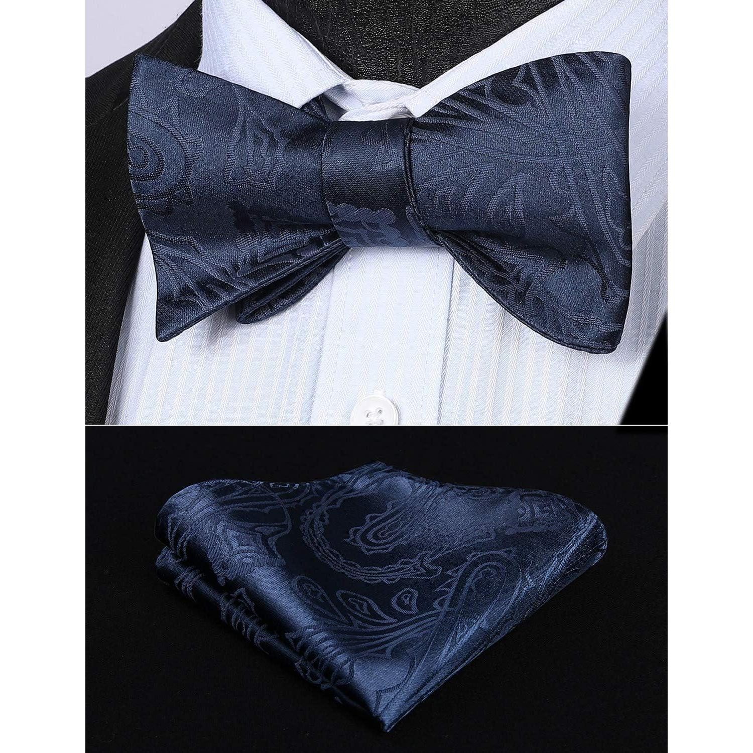 LuxusKollektion Fliege Fliege Herren Einstecktuch Set Blumen Jacquard Hochzeit Navy Blau -2