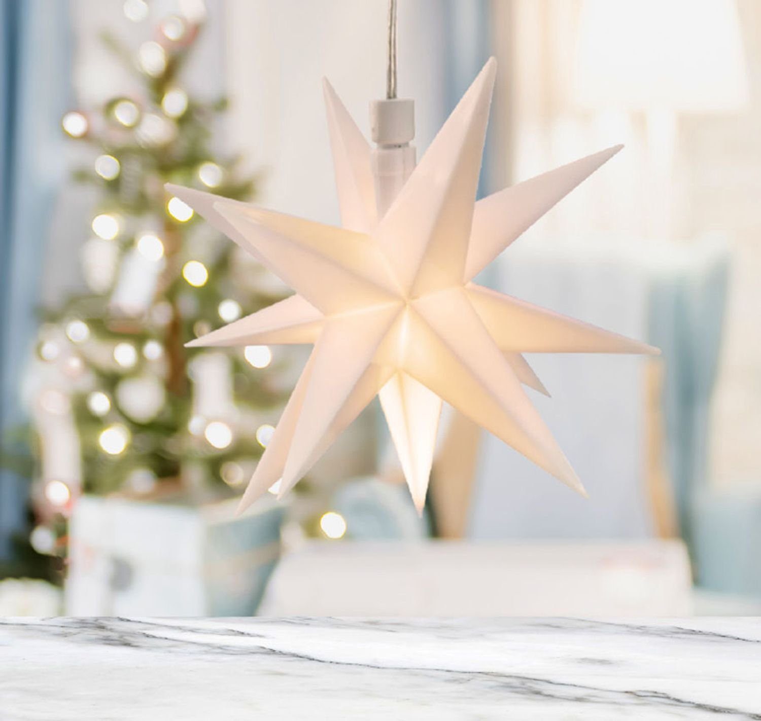BURI Lichterkette Leuchtstern Stern 3D 12cm Weihnachtsstern, Hängen in Weihnachts-LED-Stern zum