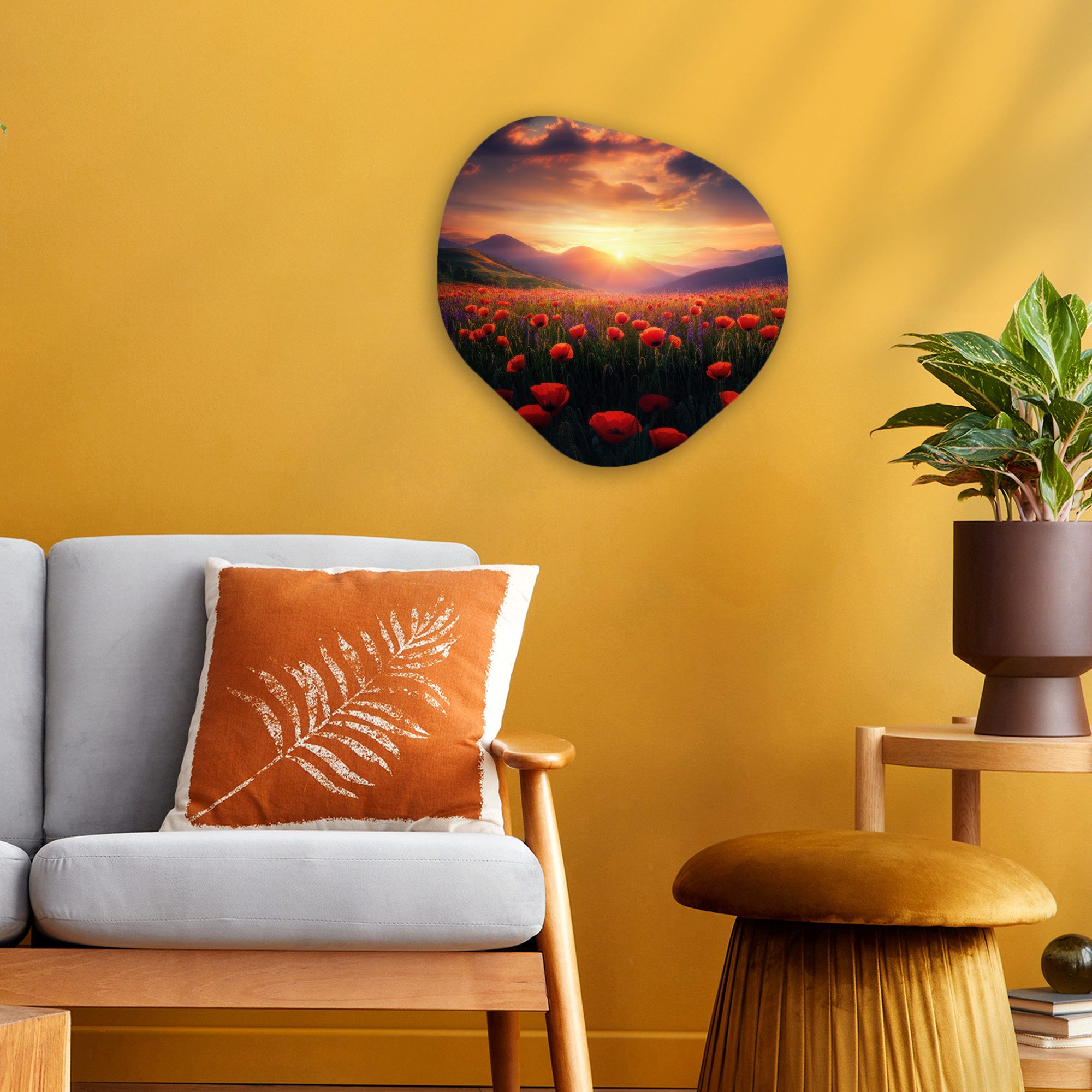 MuchoWow Gemälde Landschaft - Sonnenuntergang - Blumenfeld, Fotodruck (1 St), Wandbild Abstrakt, Wohnzimmer Schlafzimmer Wanddekoration, 40x40 cm