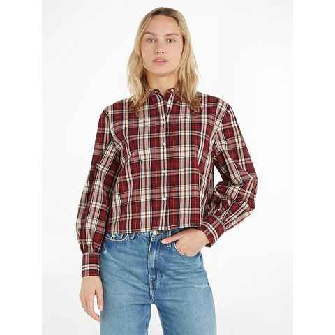 Tommy Hilfiger Langarmbluse TARTAN CO COLLARLESS SHIRT mit Metalllabel