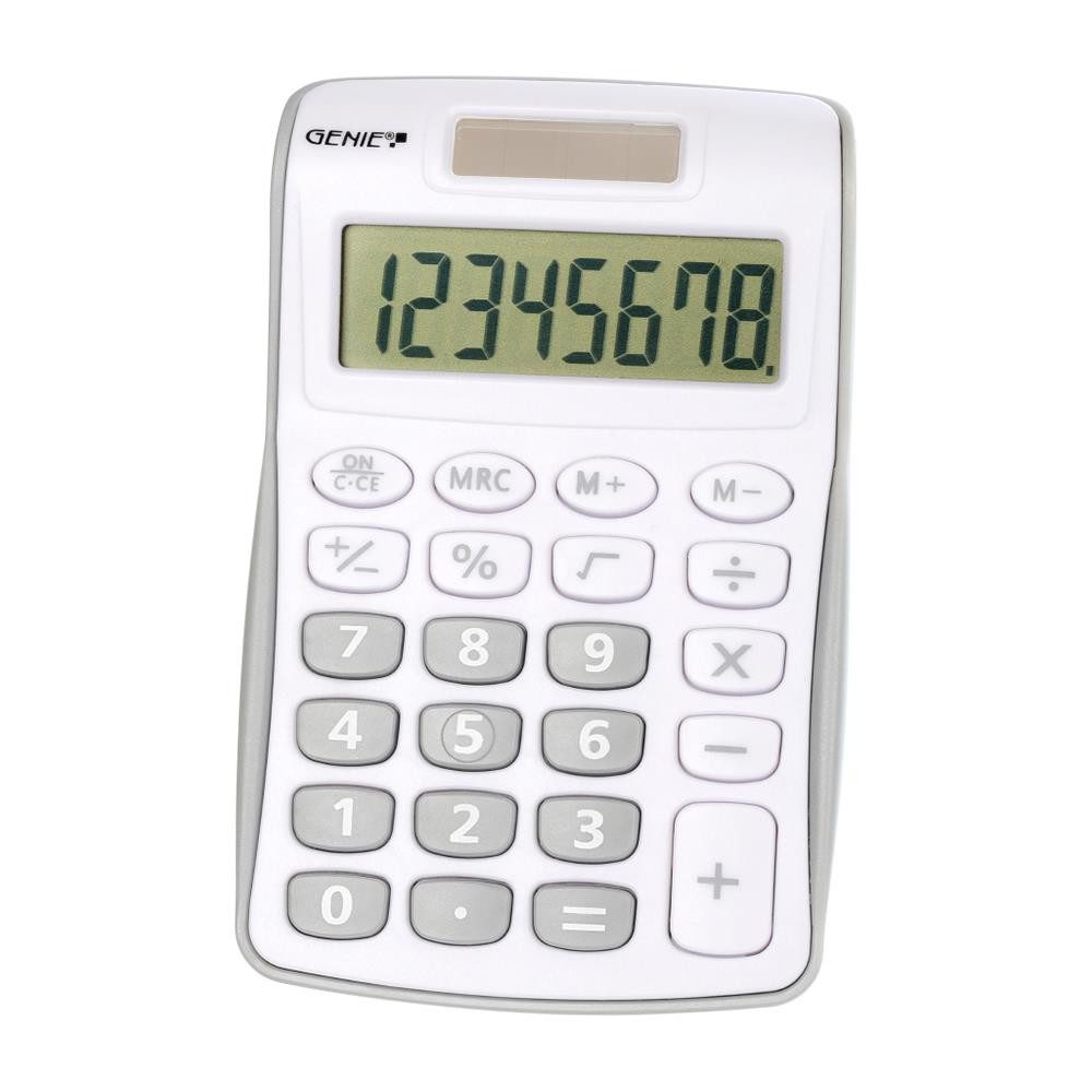 GENIE Taschenrechner 120 S, 8-stelliger Tischrechner, Dual-Power, angewinkeltes Display, 3-Tasten-Speicher, 52 g