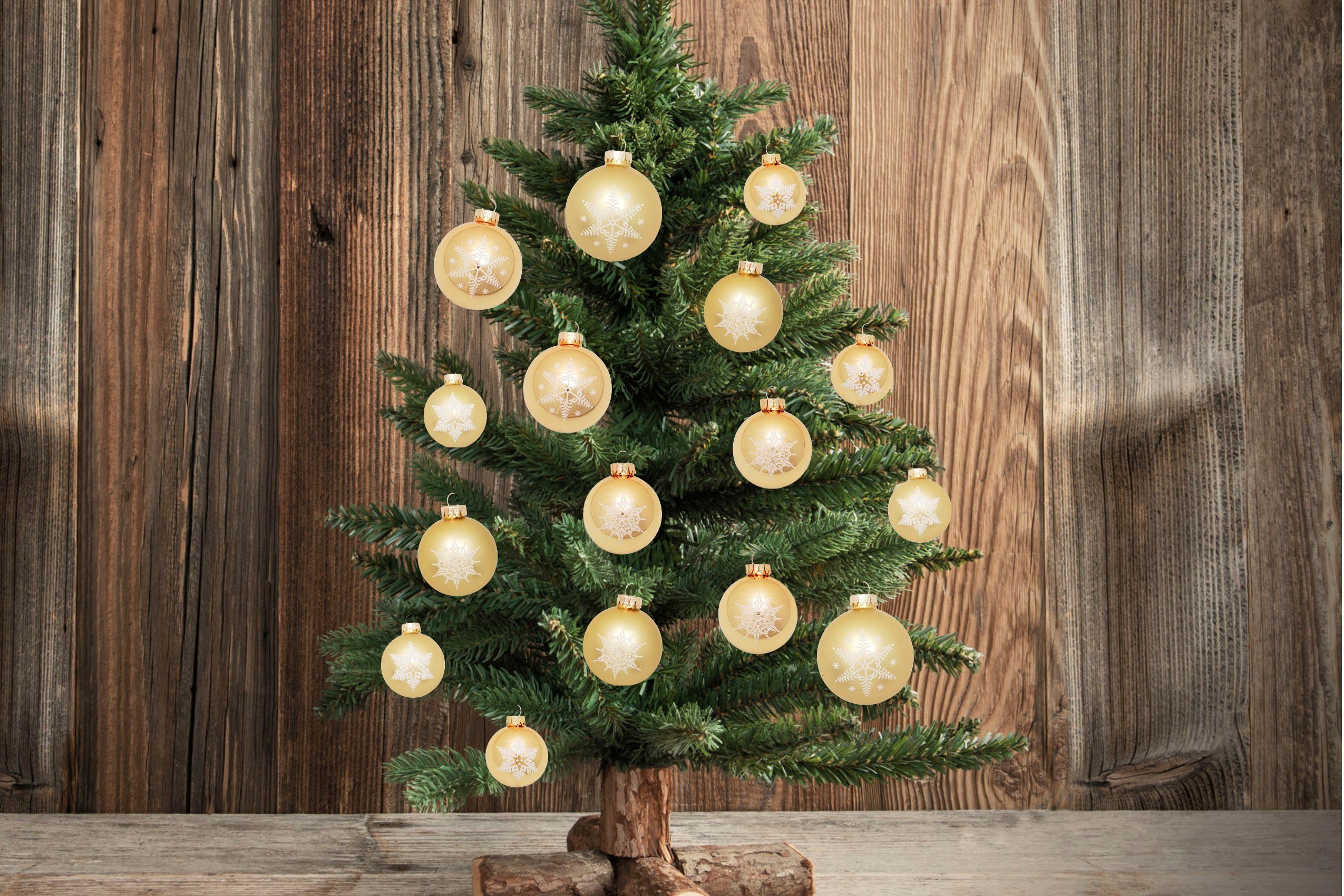 Weihnachtsbaumkugel Christbaumkugeln Lauscha (16 aus goldfarben Weihnachtsdeko, Krebs Schneeflocke St), Glas Christbaumschmuck, Glas