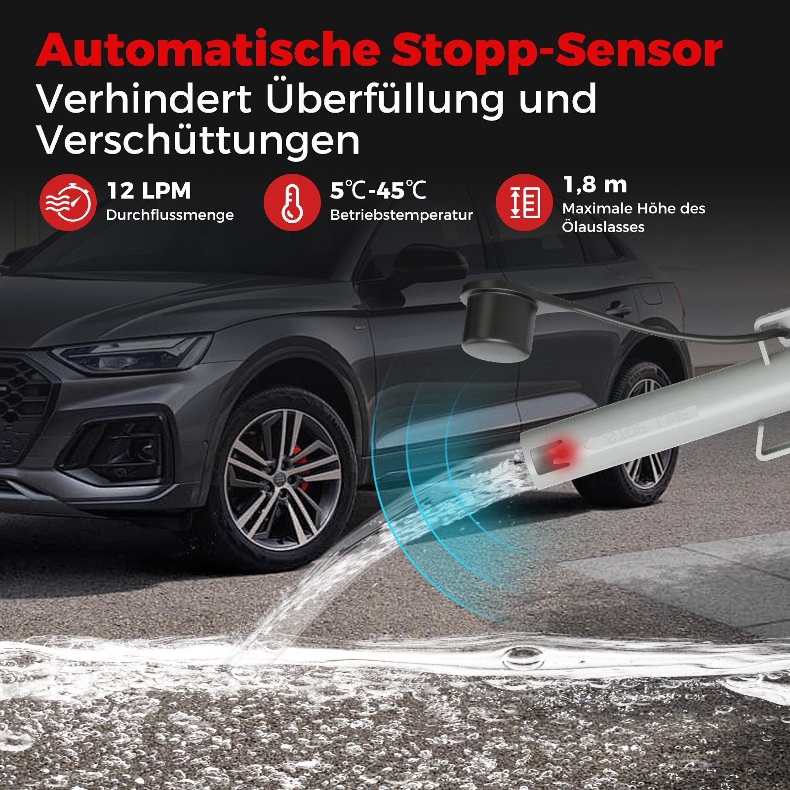 COSTWAY Ölabsaugpumpe, Kraftstoff Umfüllpumpe 3,2 GPM, 3 Größen-Adapter
