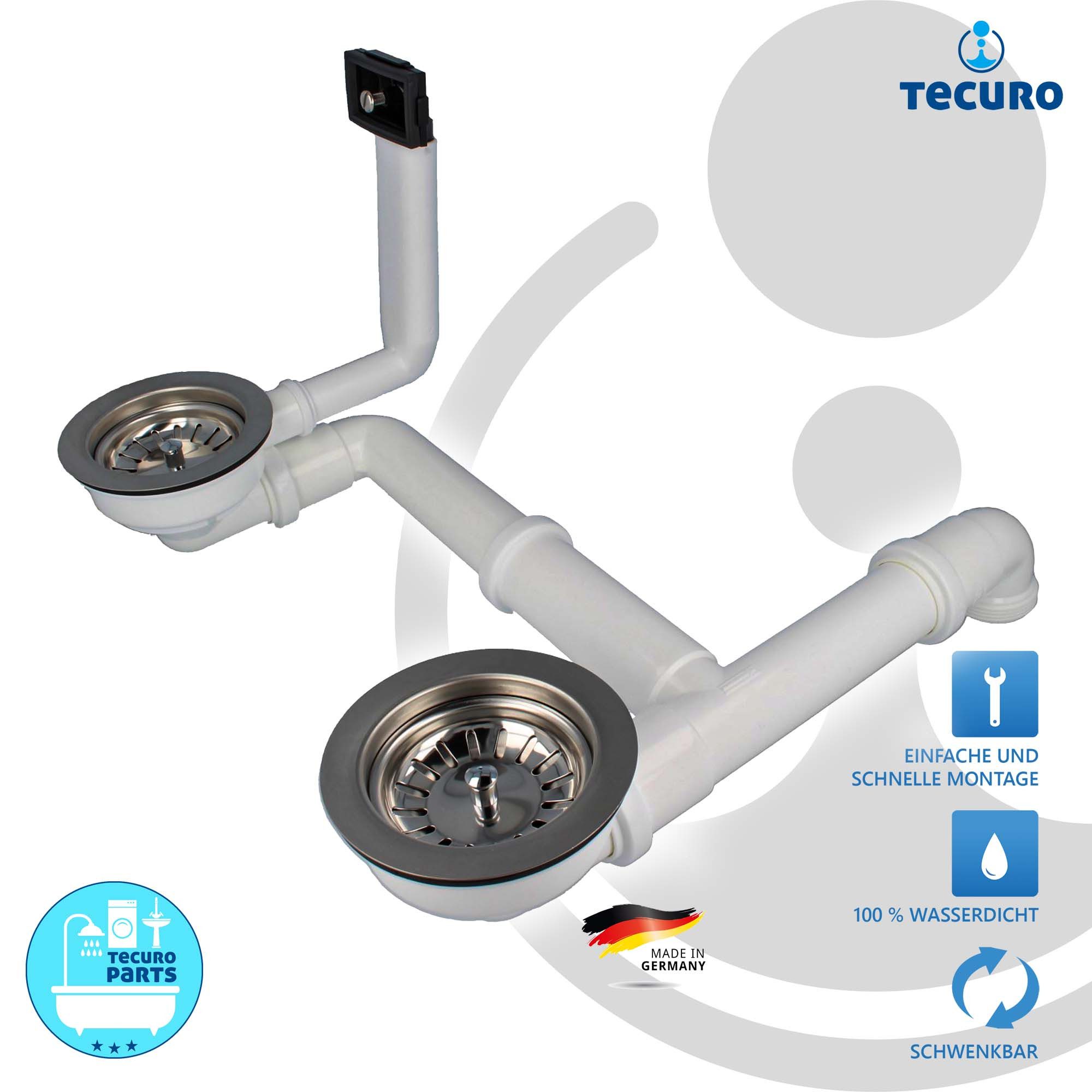 tecuro Siphon Doppel-Spülen-Siebkorbventil Ø 114 mm (3 1/2 Zoll) mit Überl. günstig online kaufen