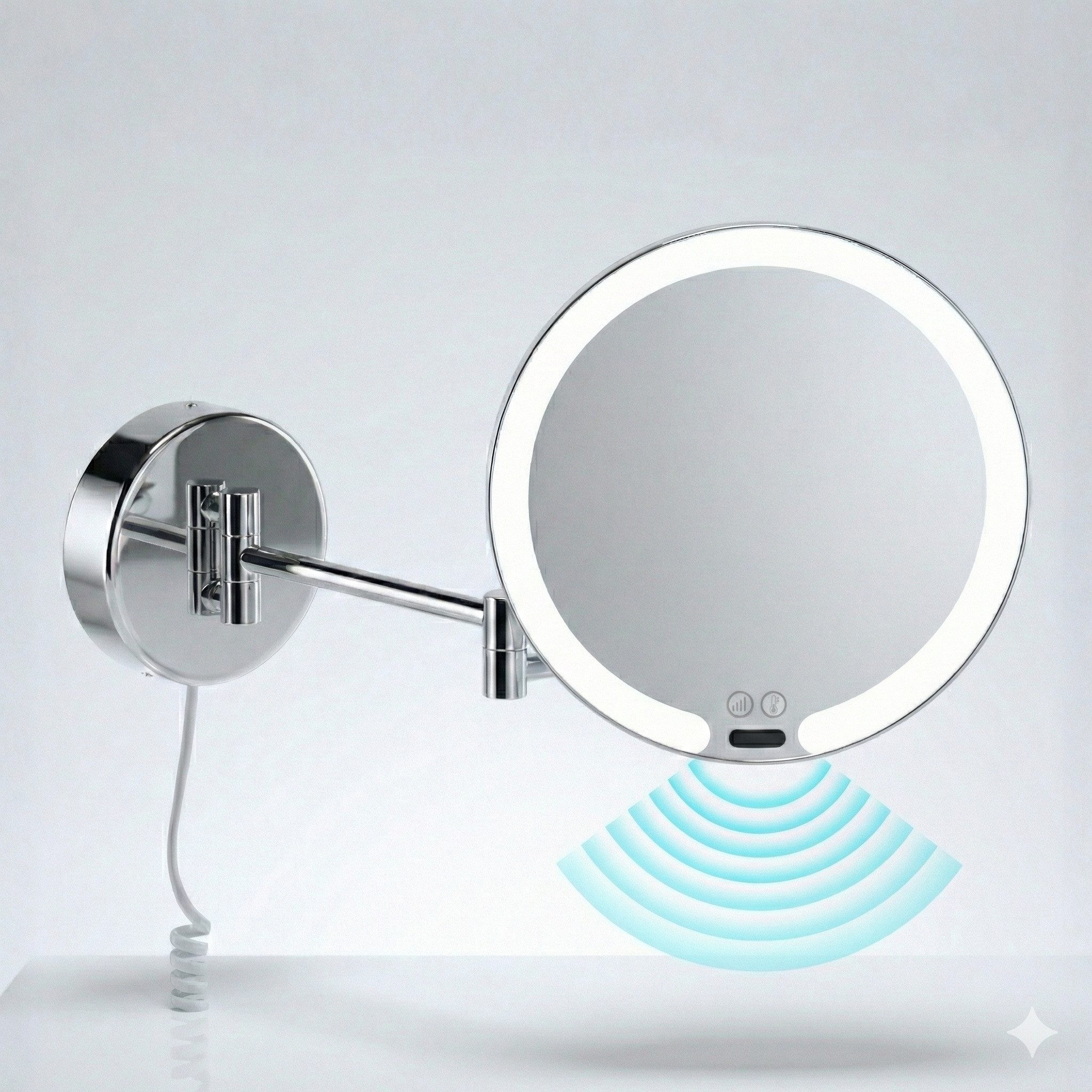 Libaro Kosmetikspiegel mit Sensor + Dimmer LED 7-fach Vergößerung VITTORA Schminkspiegel, Vergrößerungsspiegel 7x Bewegungssensor Wandmontage weißes Kabel Licht