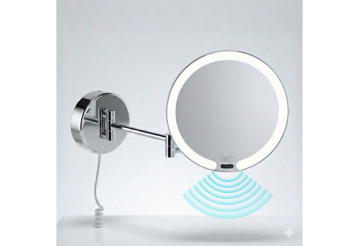 Libaro Kosmetikspiegel mit Sensor + Dimmer LED 7-fach Vergößerung VITTORA Schminkspiegel, Vergrößerungsspiegel 7x Bewegungssensor Wandmontage weißes Kabel Licht