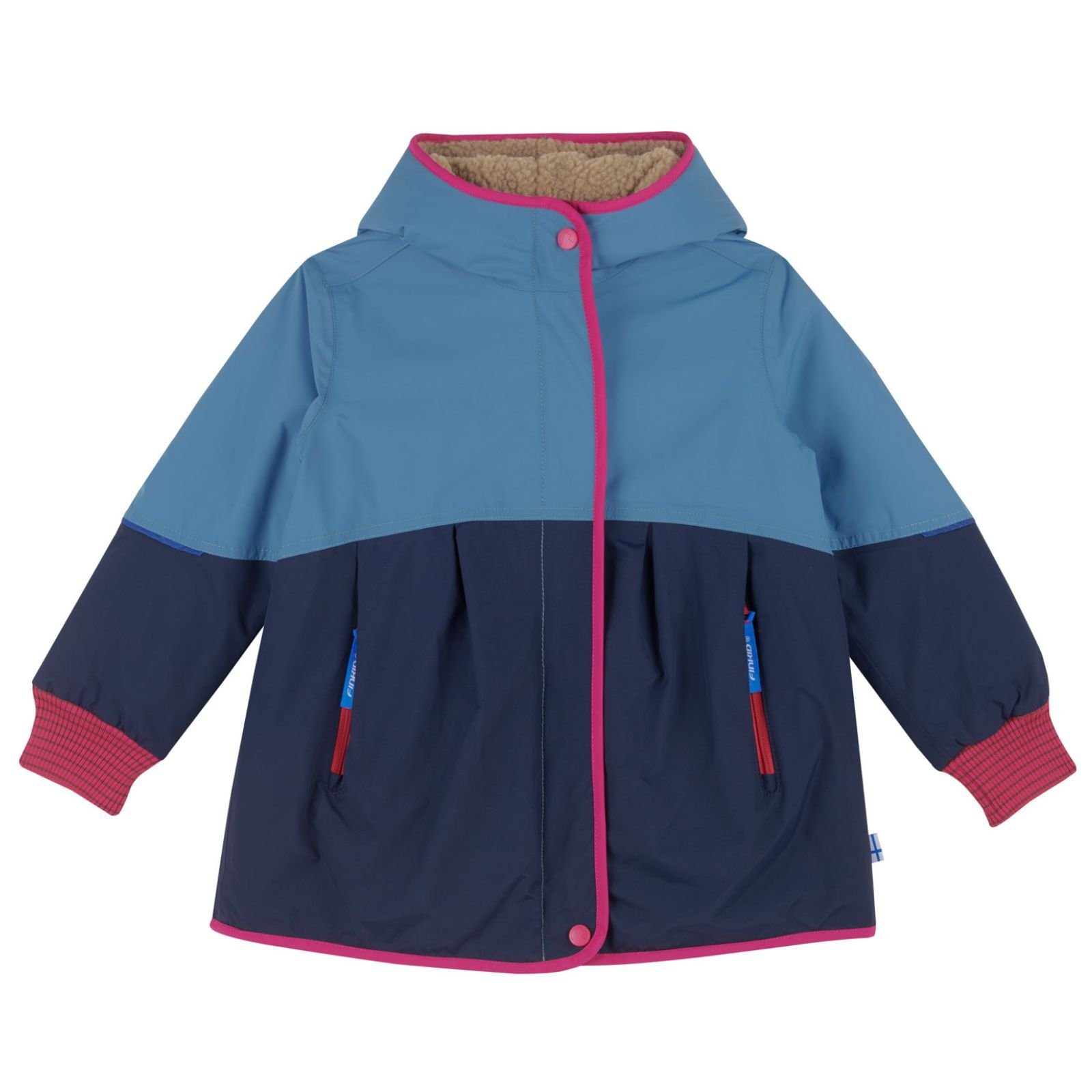 Finkid Winterjacke Finkid Aina Mukka Dove/Raspberry Wintermantel mit Teddyfutter 90/100 Teddyfutter Winterjacke Jacke Kinder Mantel