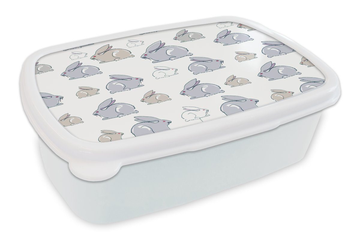 MuchoWow Lunchbox Muster - Kaninchen - Ohr - Jungen - Mädchen - Kinder - Kind, Kunststoff, (2-tlg), Brotbox für Kinder und Erwachsene, Brotdose, für Jungs und Mädchen weiß